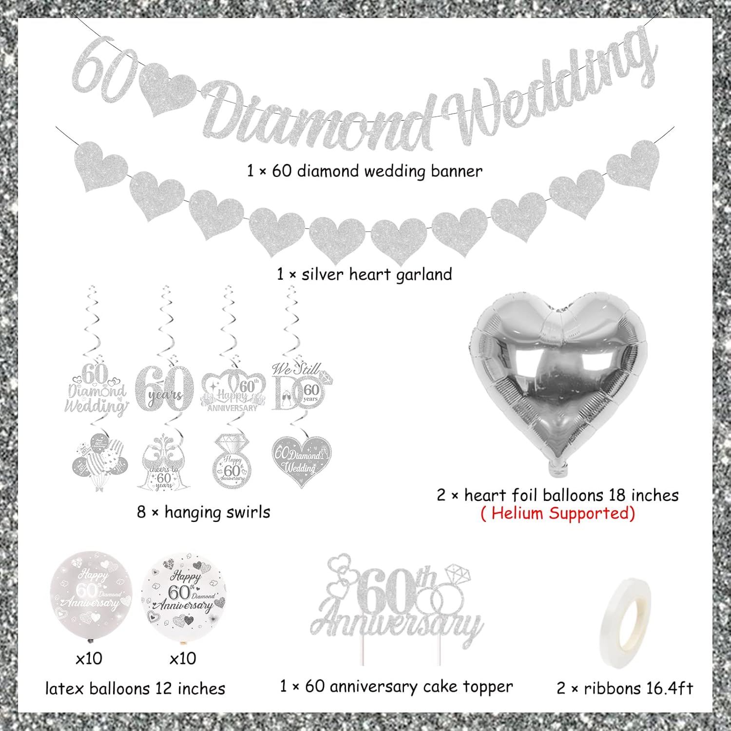 60th Diamond Anniversary Balloon Decor Set