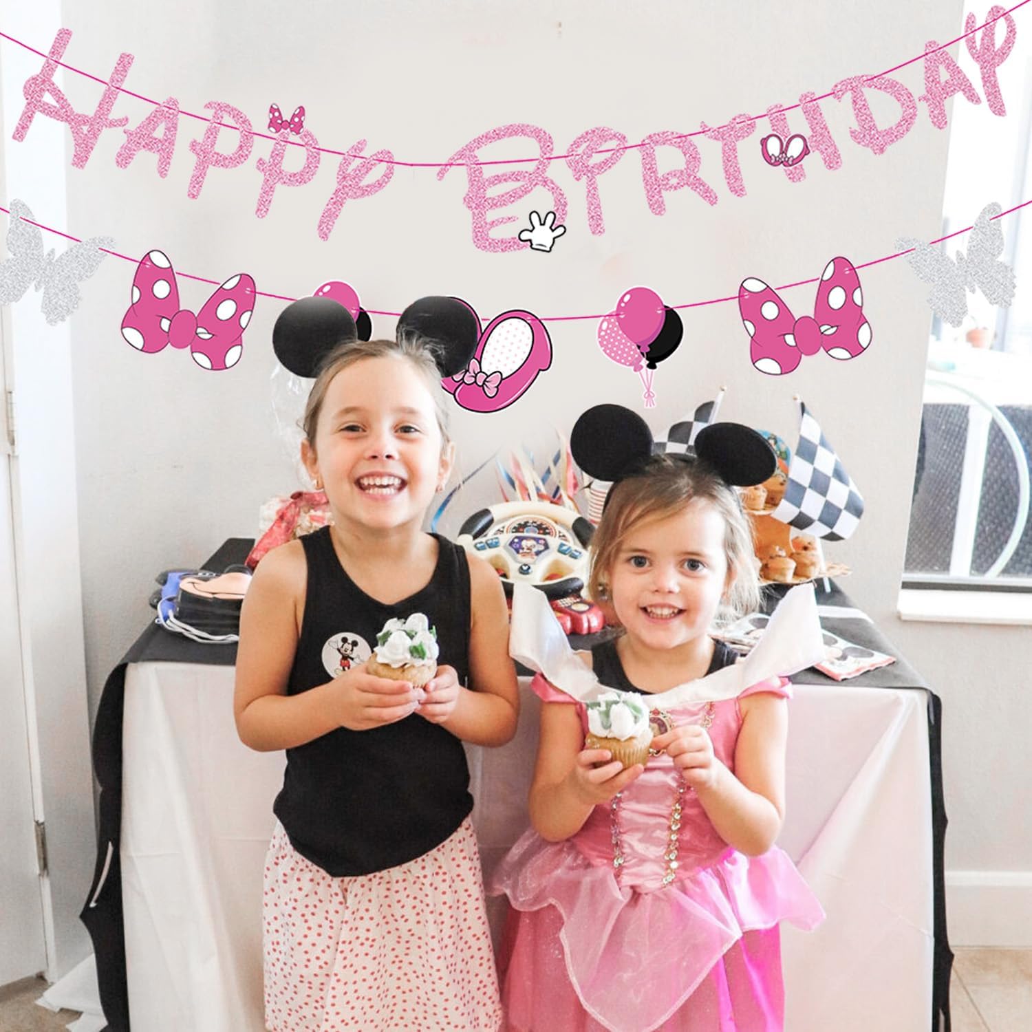 GZDUCK Pink Mouse Birthday Banners for Girls