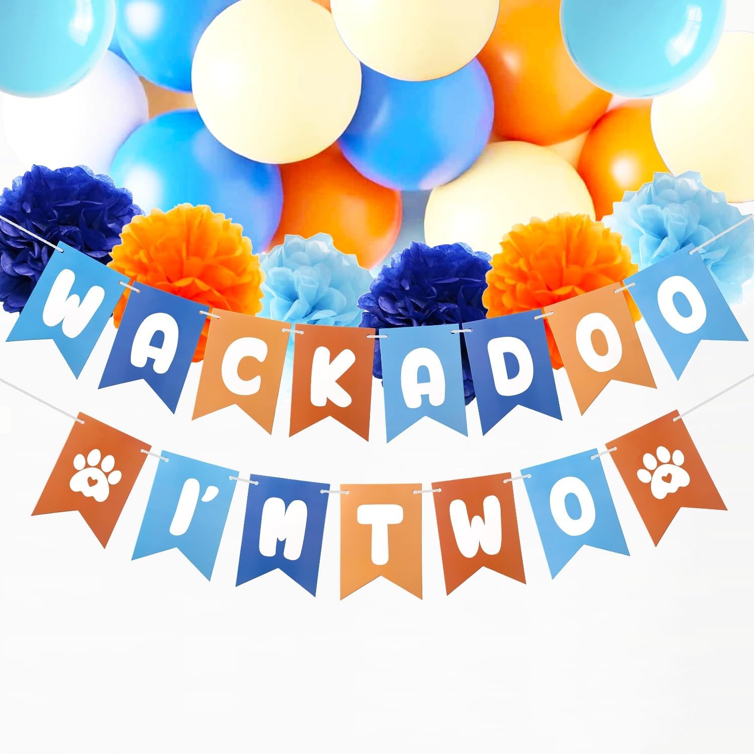 Blue Orange 2nd Birthday Decor Banner Set