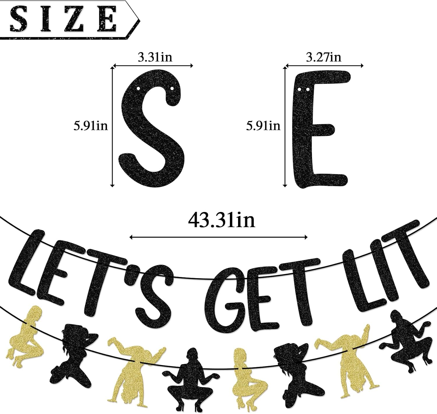 Lets Get Lit Black Gold Glitter Banner