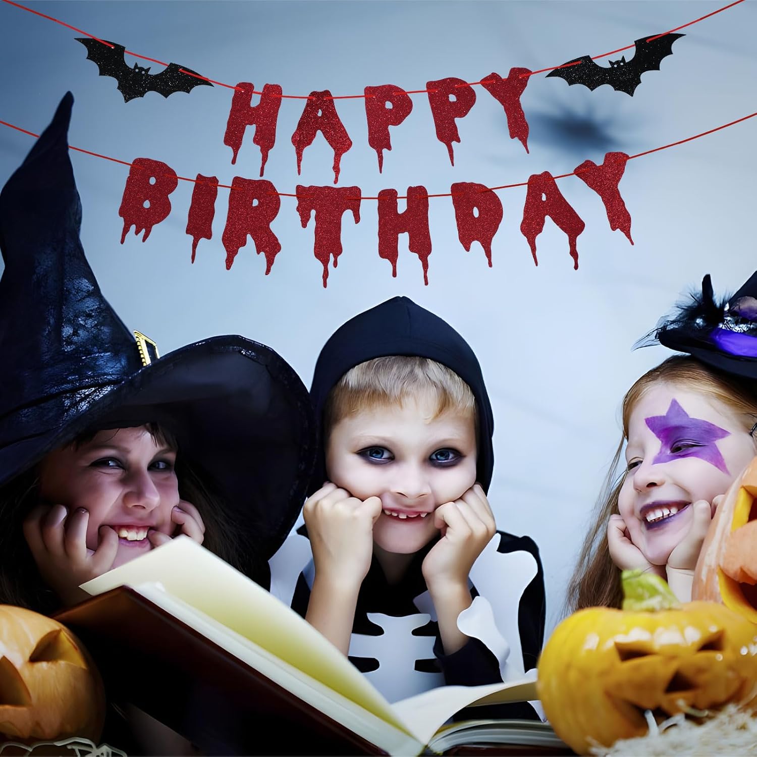Red Glittery Halloween Birthday Banner
