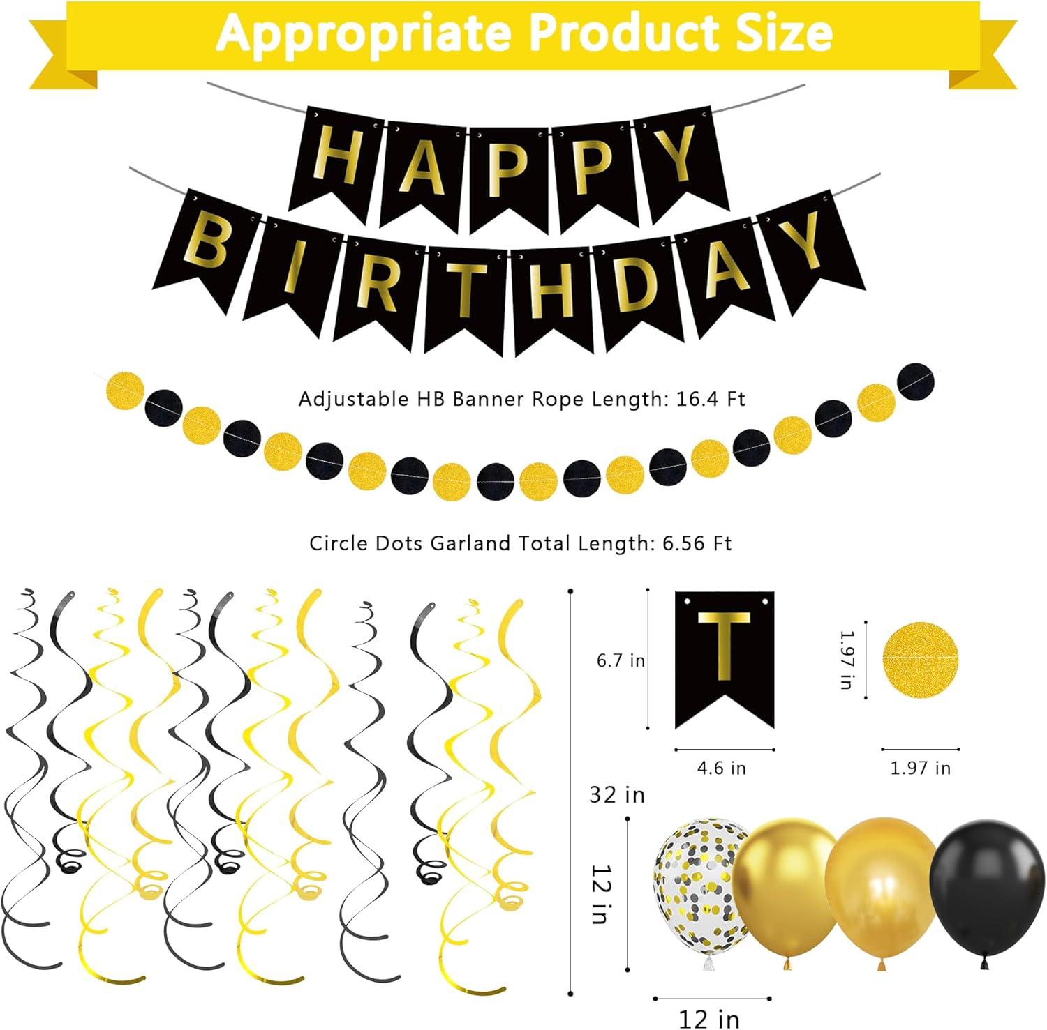 CANREVEL Black and Gold Birthday Decorations Set