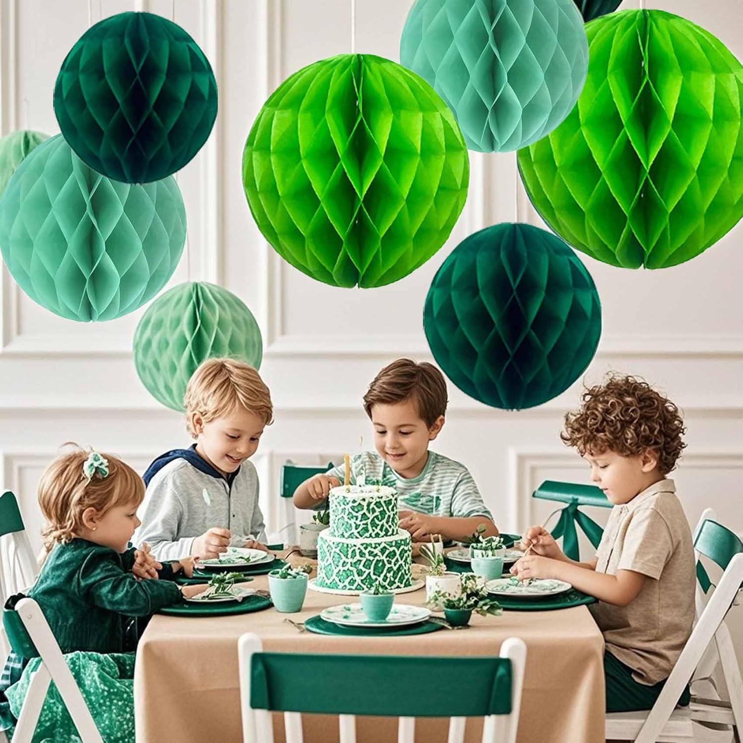 Green Paper Honeycomb Flower Balls 12 Pcs