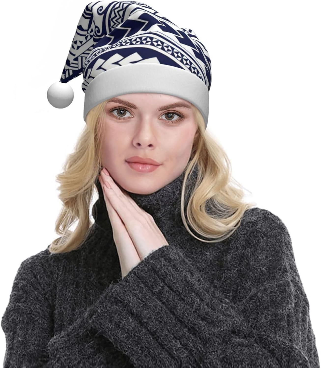 QINZHENG Blue Polynesian Tribal Santa Hat for Women