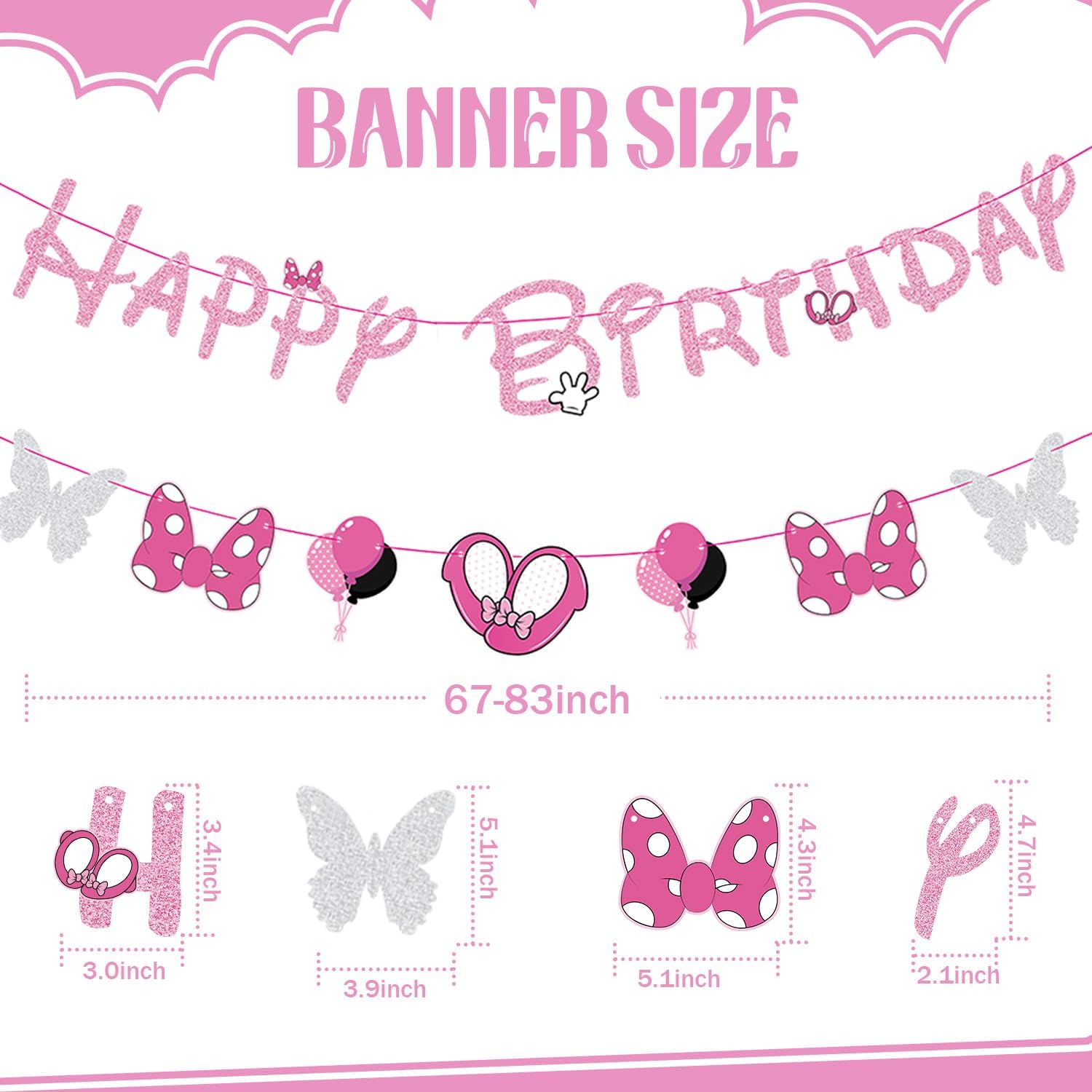 GZDUCK Pink Mouse Birthday Banners for Girls