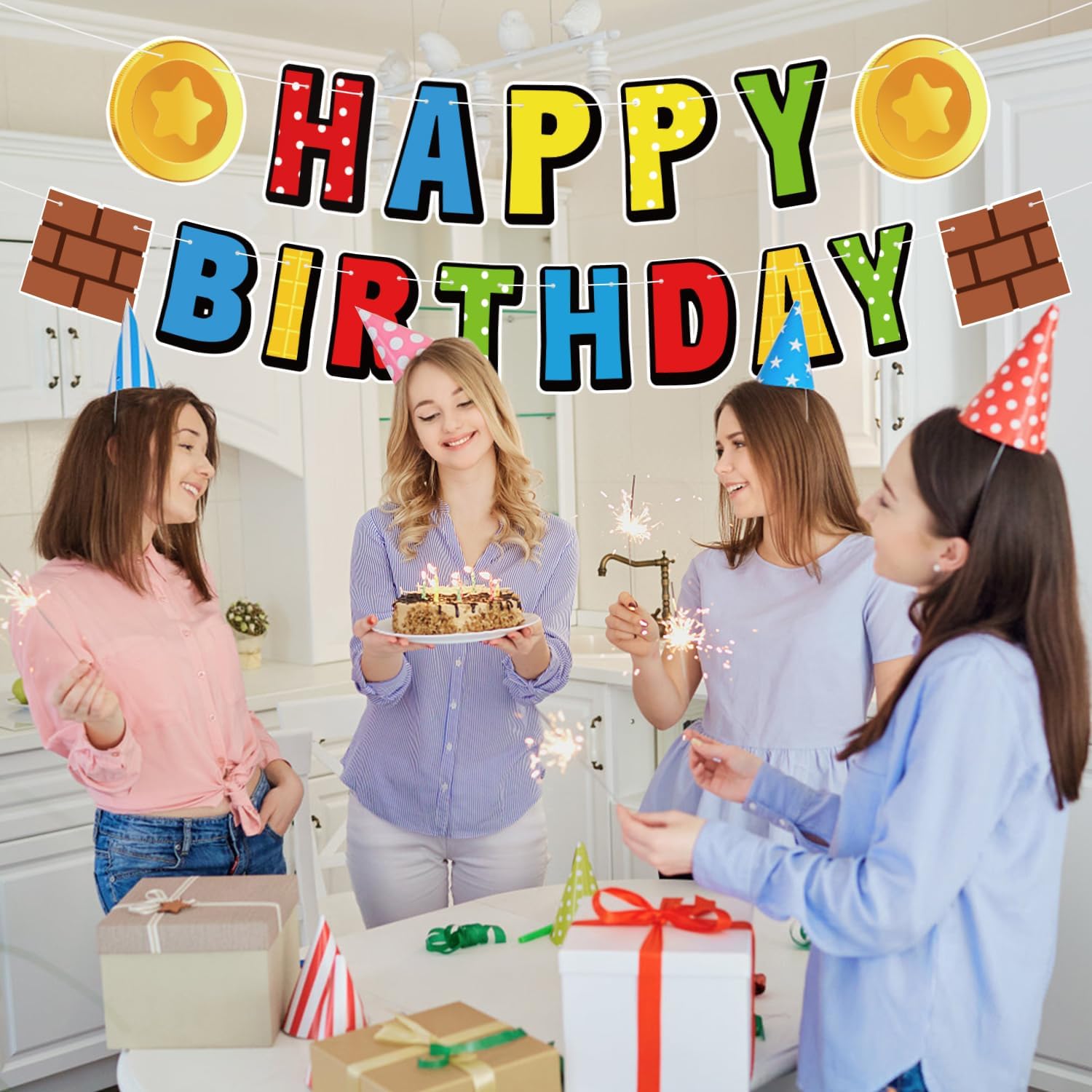 Happy Birthday Colorful Banner with Cartoon Design