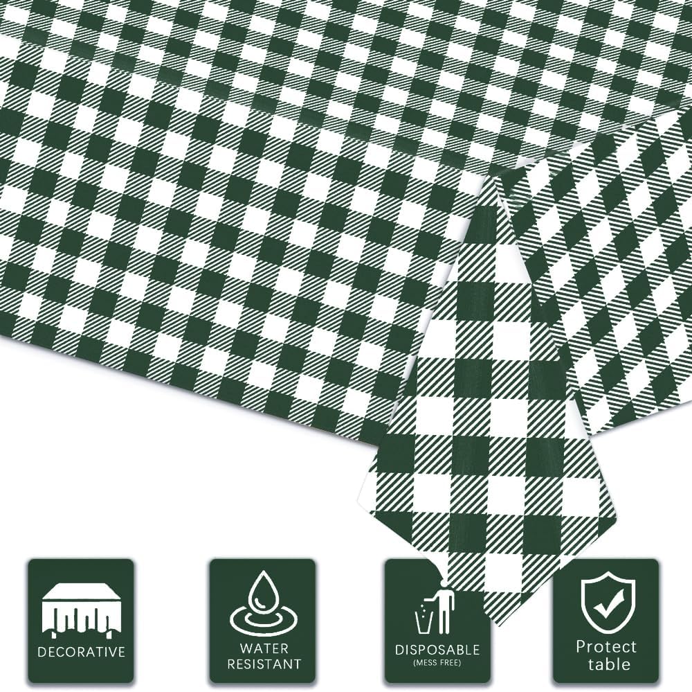 3 Pack Blackish Green Gingham Tablecloths for Parties