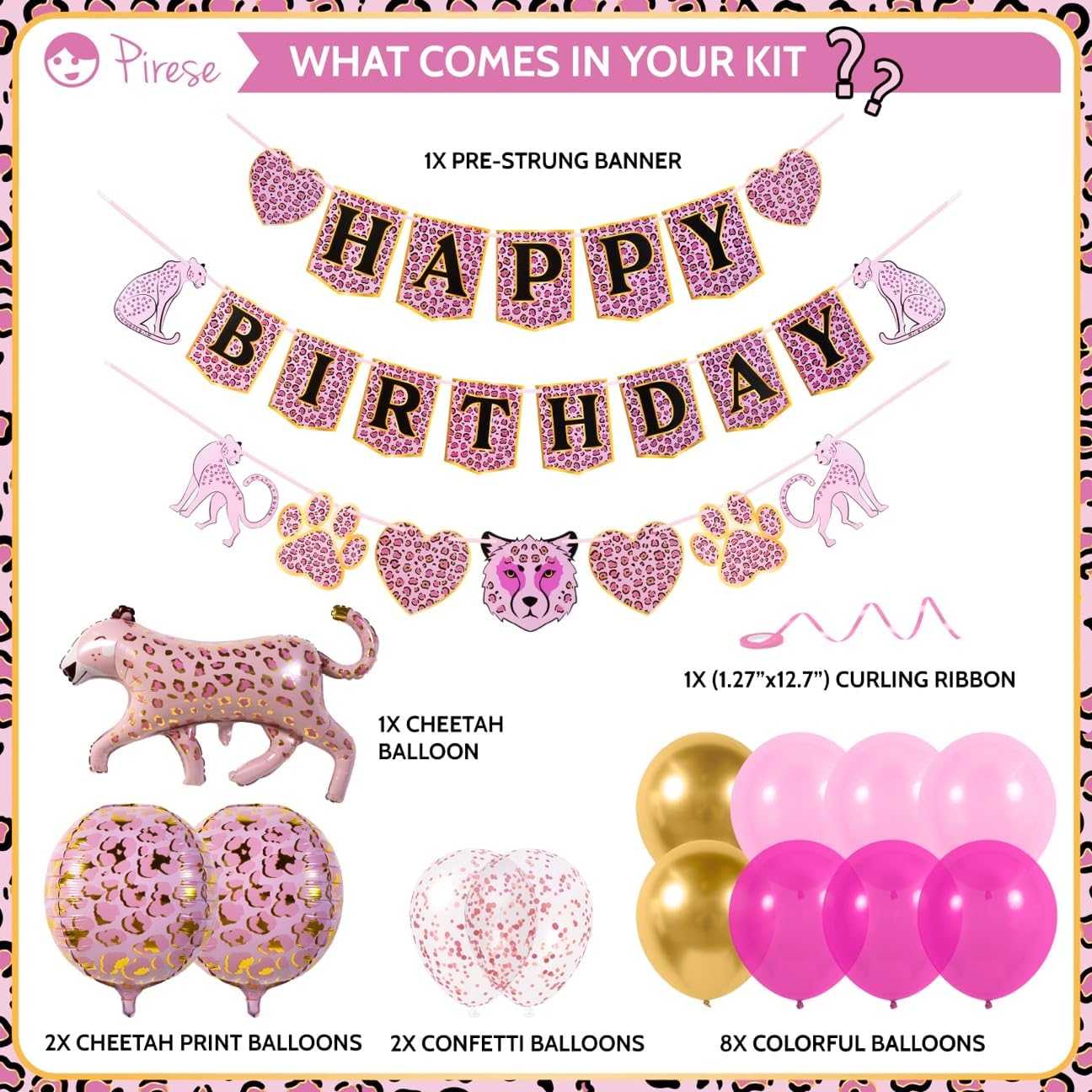 Pink Cheetah Birthday Banner with Decorations
