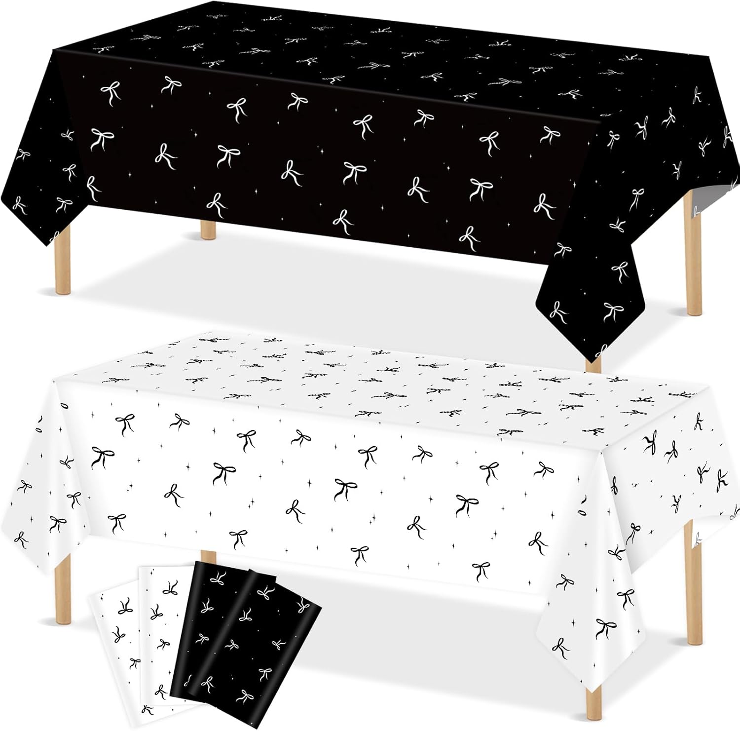 4Pcs Black White Bow Tablecloth for Birthday Party Decorations