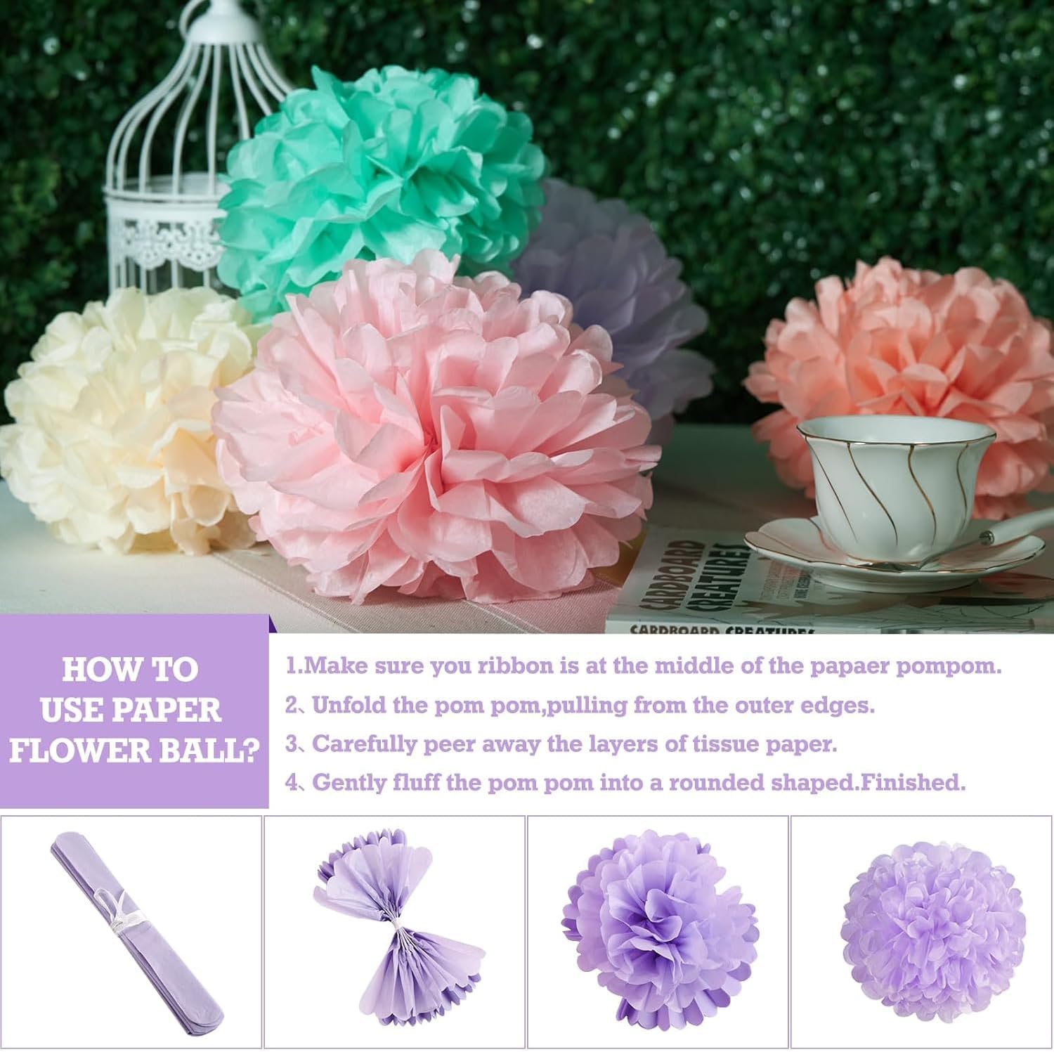 16PCS Pastel Tissue Pom Poms Decorations