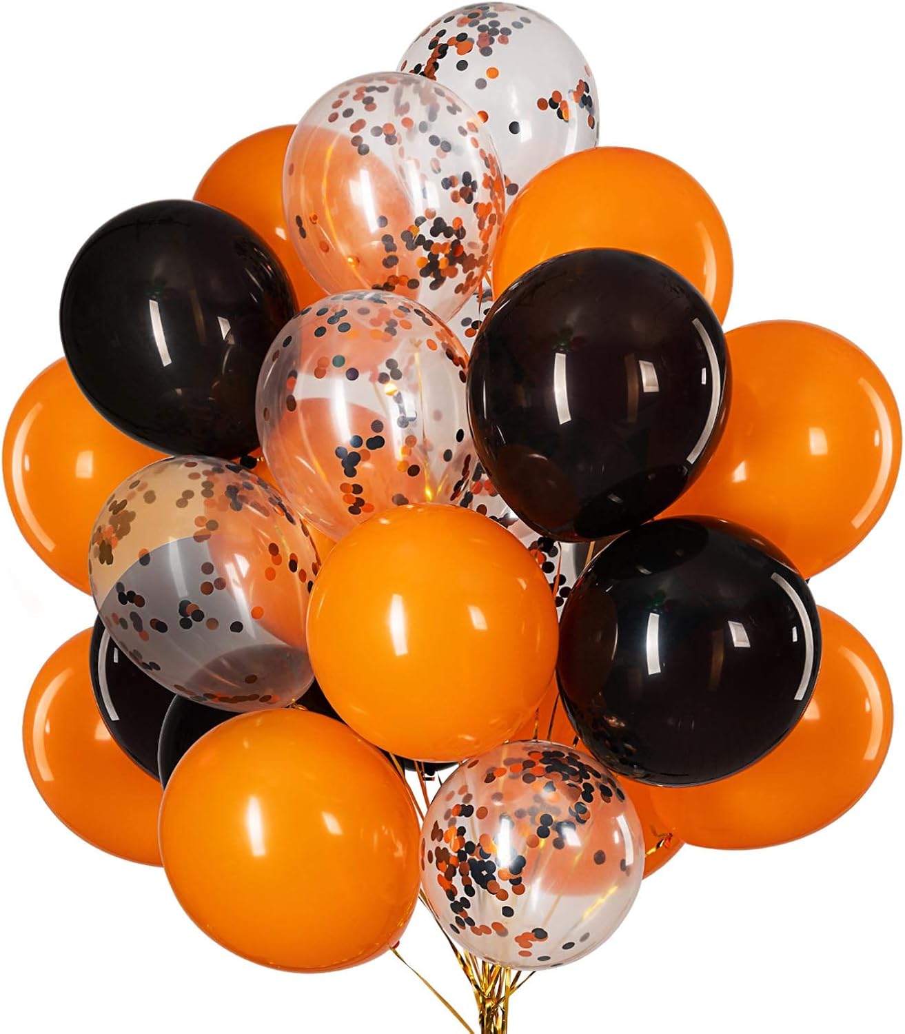 GAKA 12 Inch Orange Confetti and Black Balloons 3 Style Pack of 50