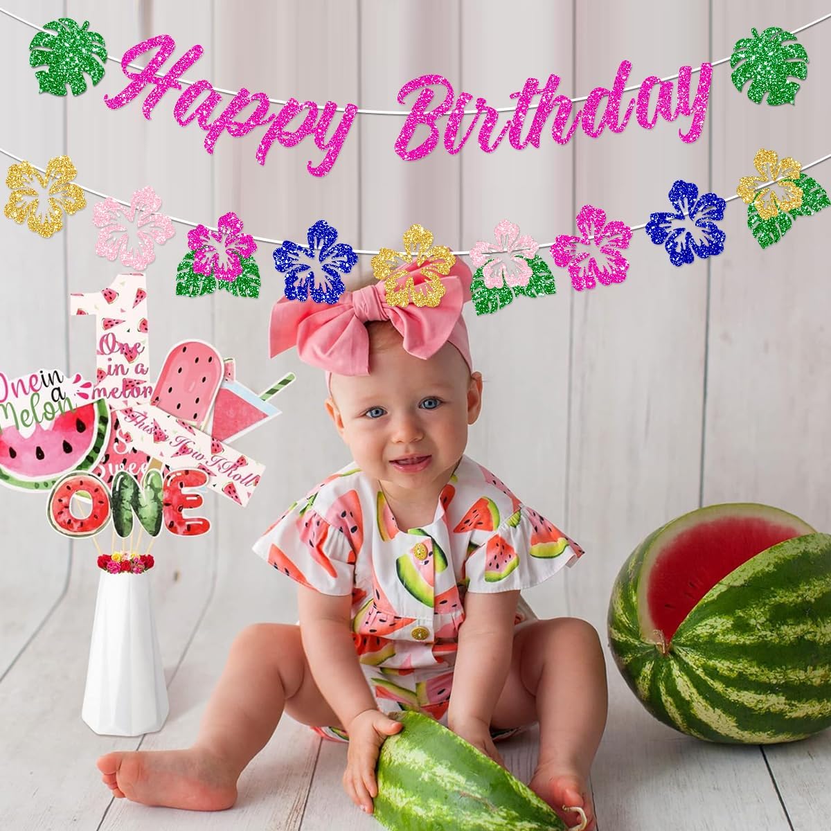 Hawaiian Happy Birthday Banner Decorations Glitter Luau Party