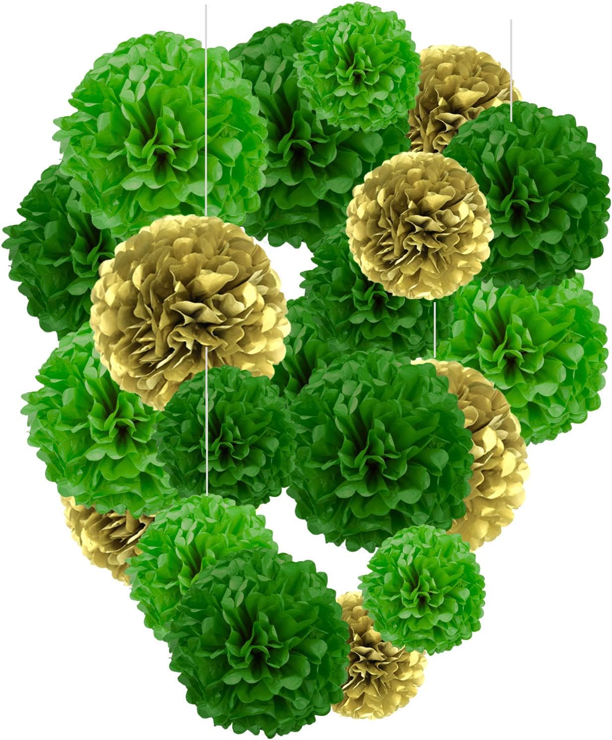 Capesaro Green and Gold Tissue Pom Poms 12 Inch Set