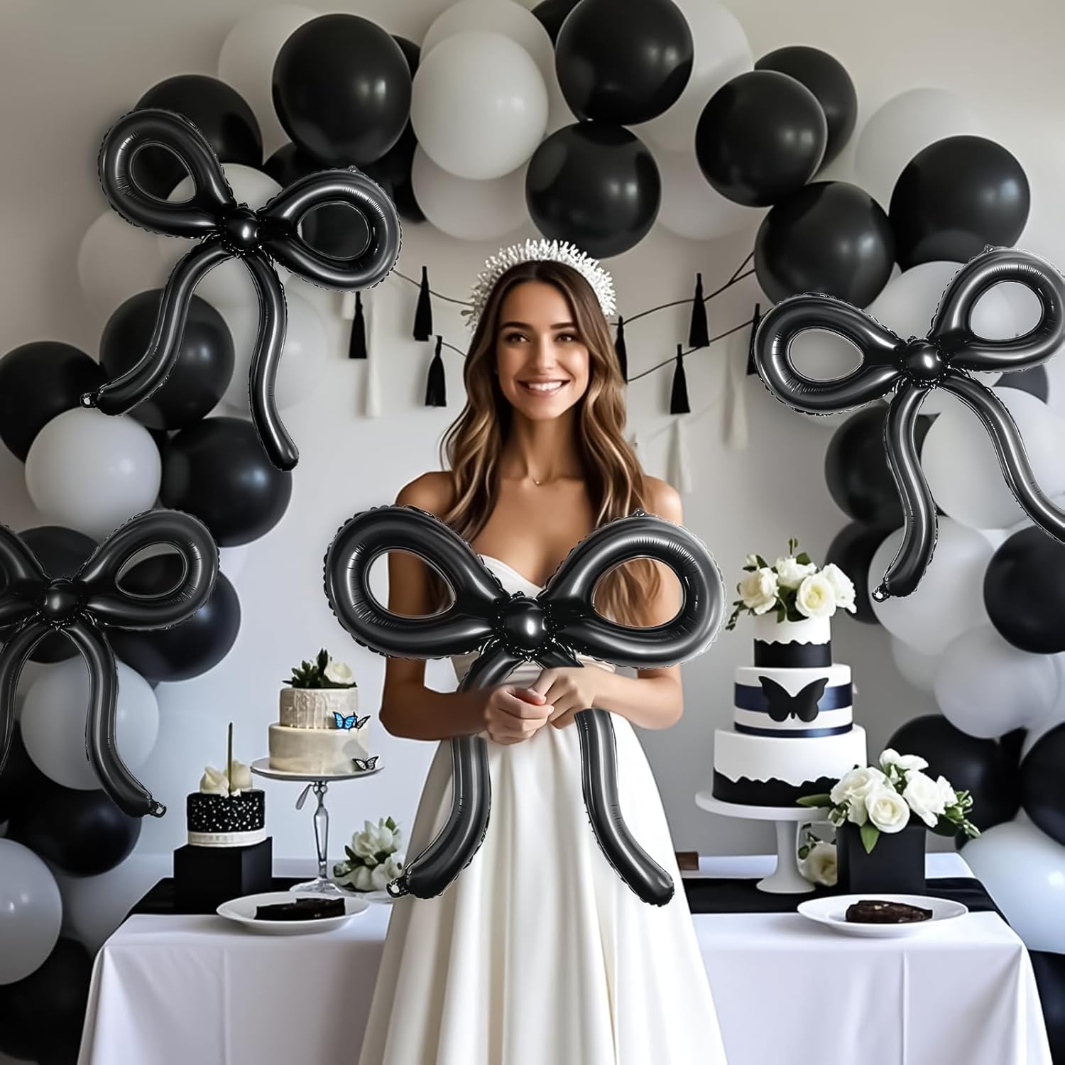4 Pcs Black Bow Balloons for Birthday Party Decor