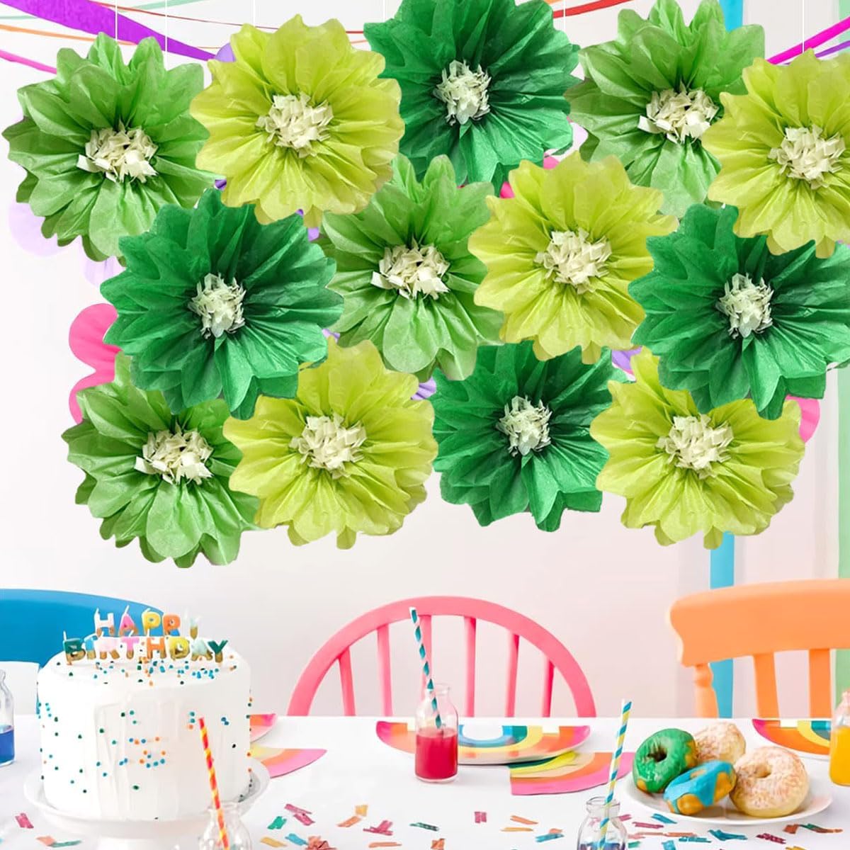 12pcs Tissue Pom Poms Green Wedding Decor