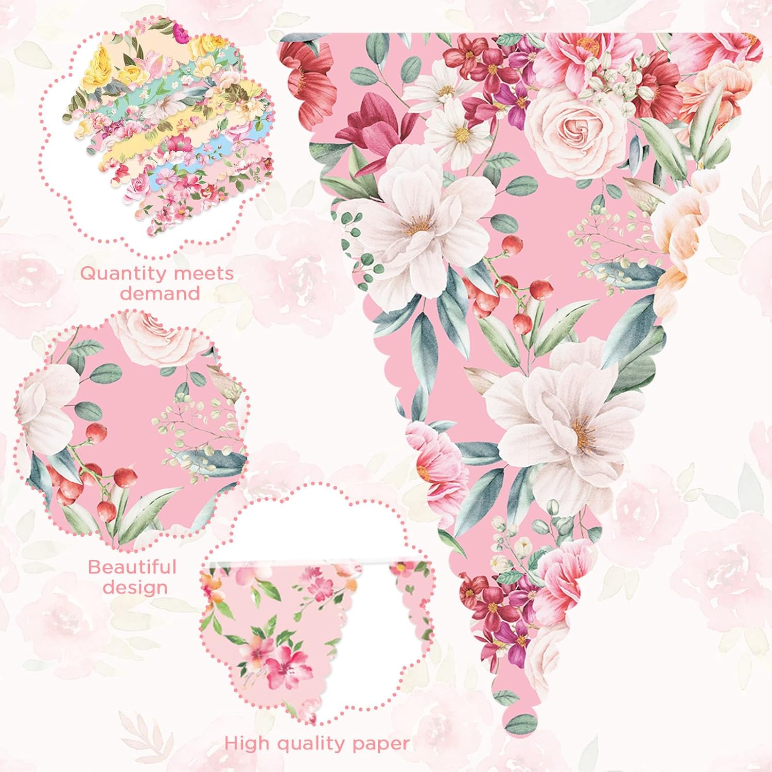 Faccito 5 Pcs Floral Tea Party Bunting Decor