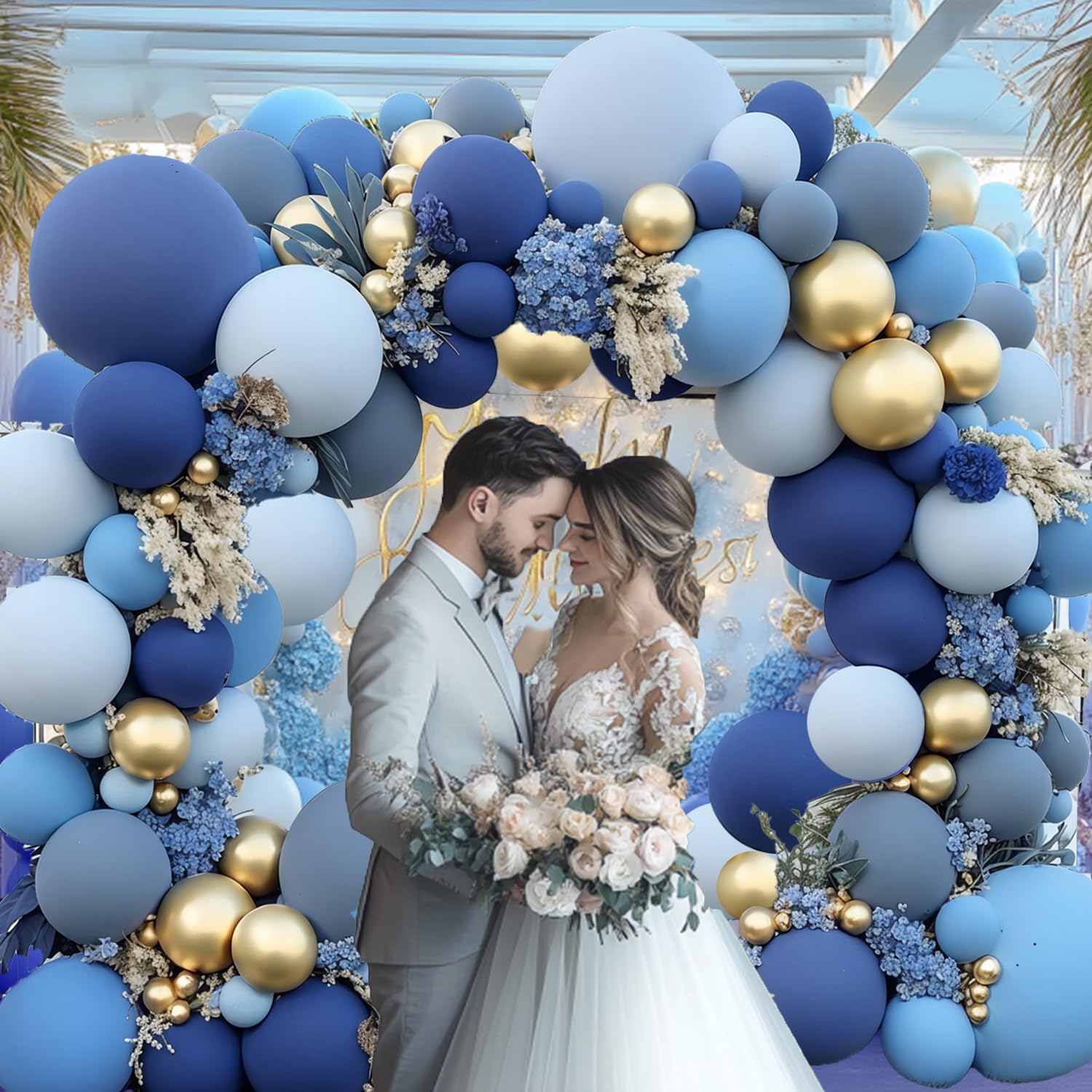 Dusty Blue and Gold Balloons Arch Kit