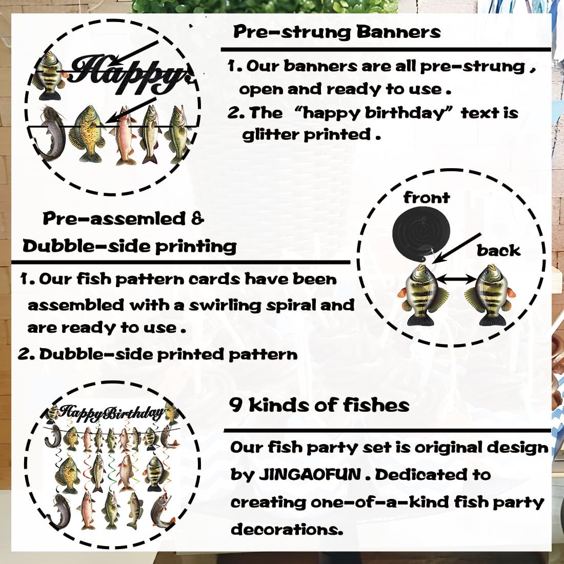 JINGAOFUN Fishing Birthday Decorations Set