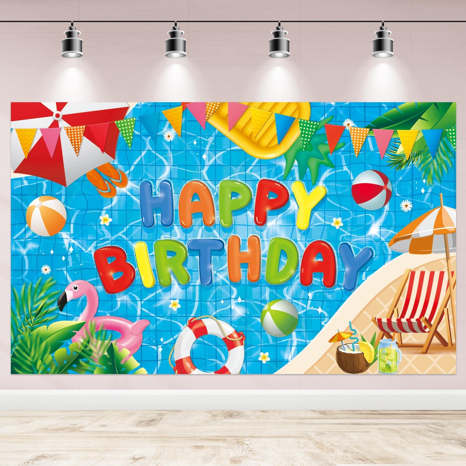 Pool Party Birthday Banner Backdrop Decorations