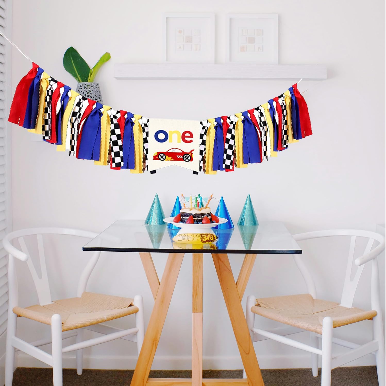 Race Car High Chair Banner Decor 1st Birthday
