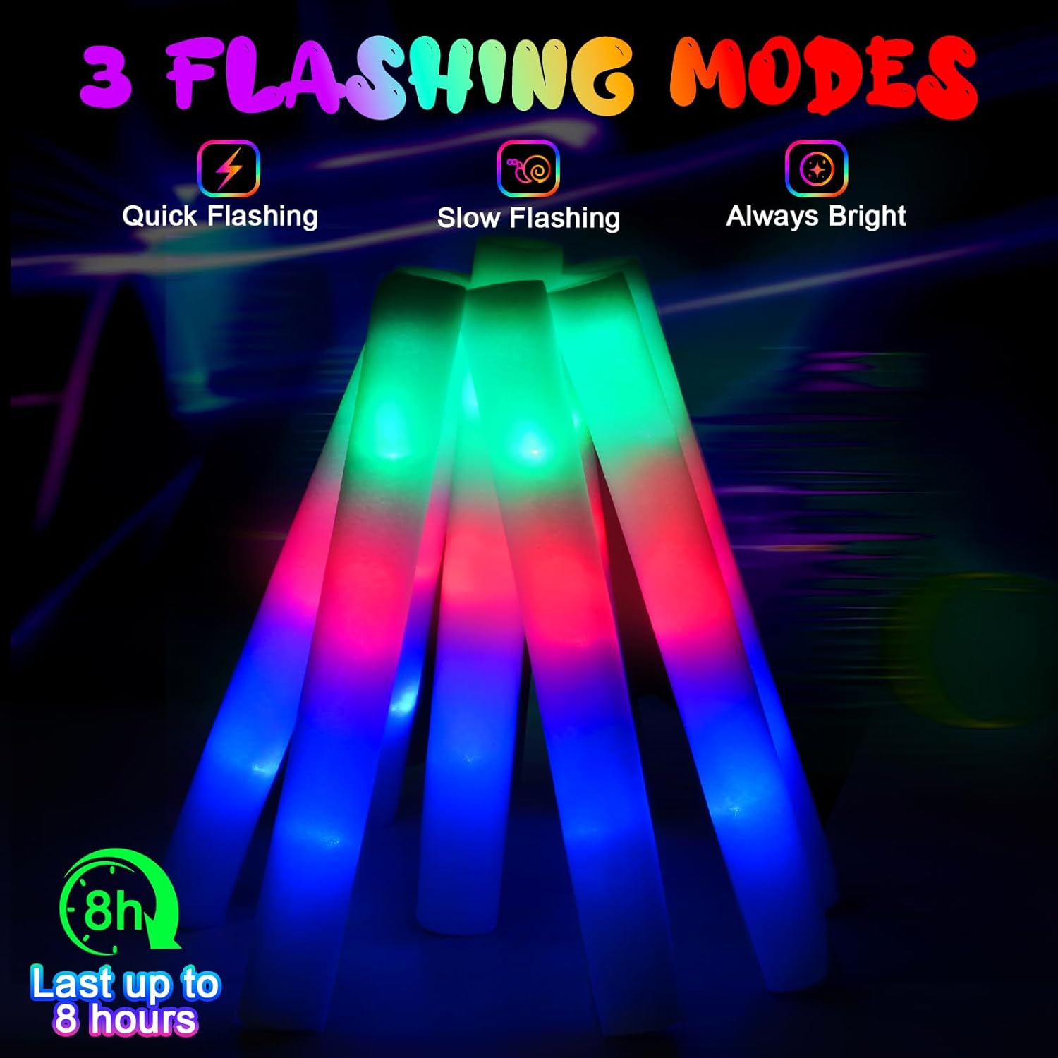 44 PCS Foam Glow Sticks with 3 Modes