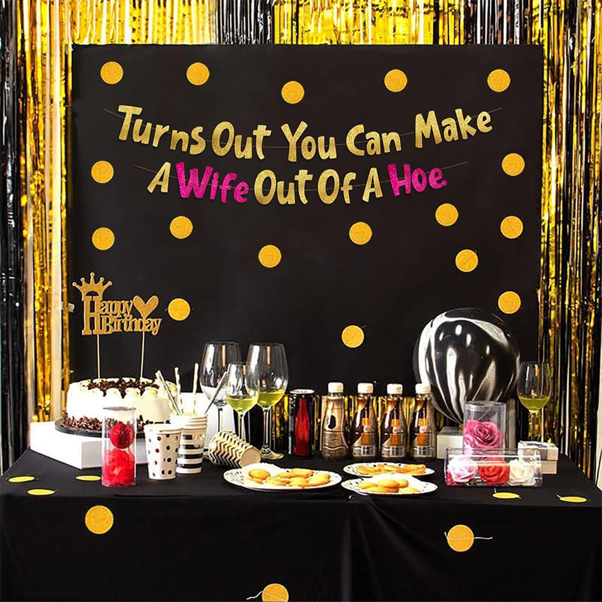 Funny Bachelorette Gold Glitter Party Banner