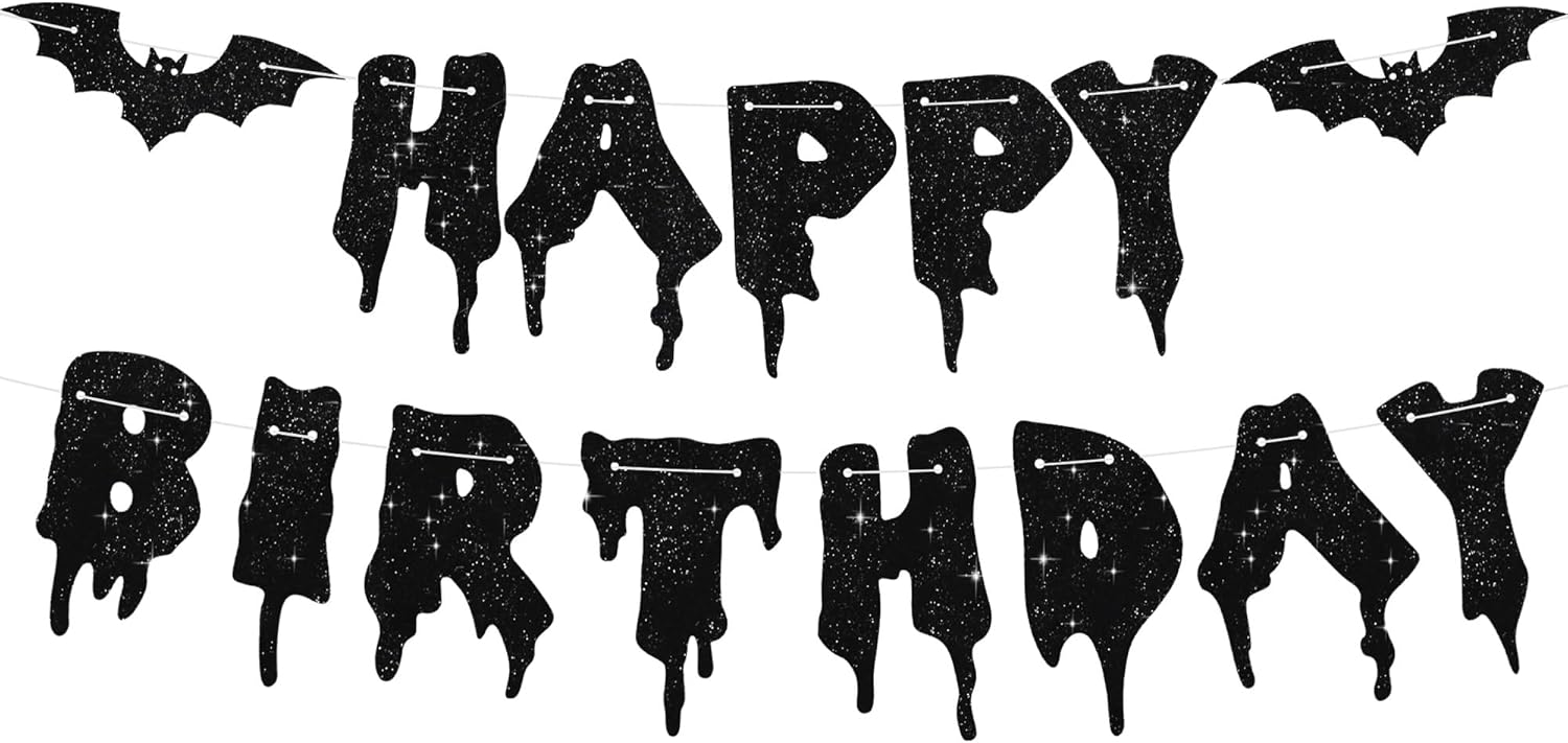 Glitter Black Halloween Birthday Party Banner Decorations