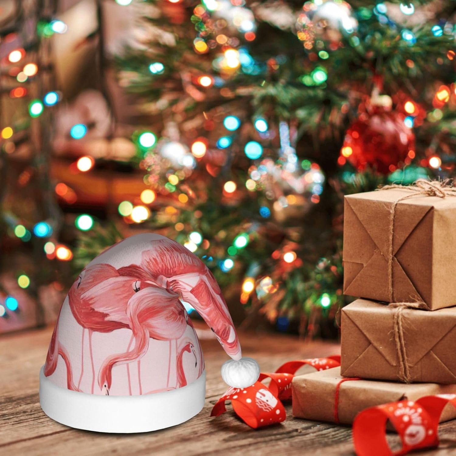 Flamingo Print Personalized Santa Hat for Women Adult