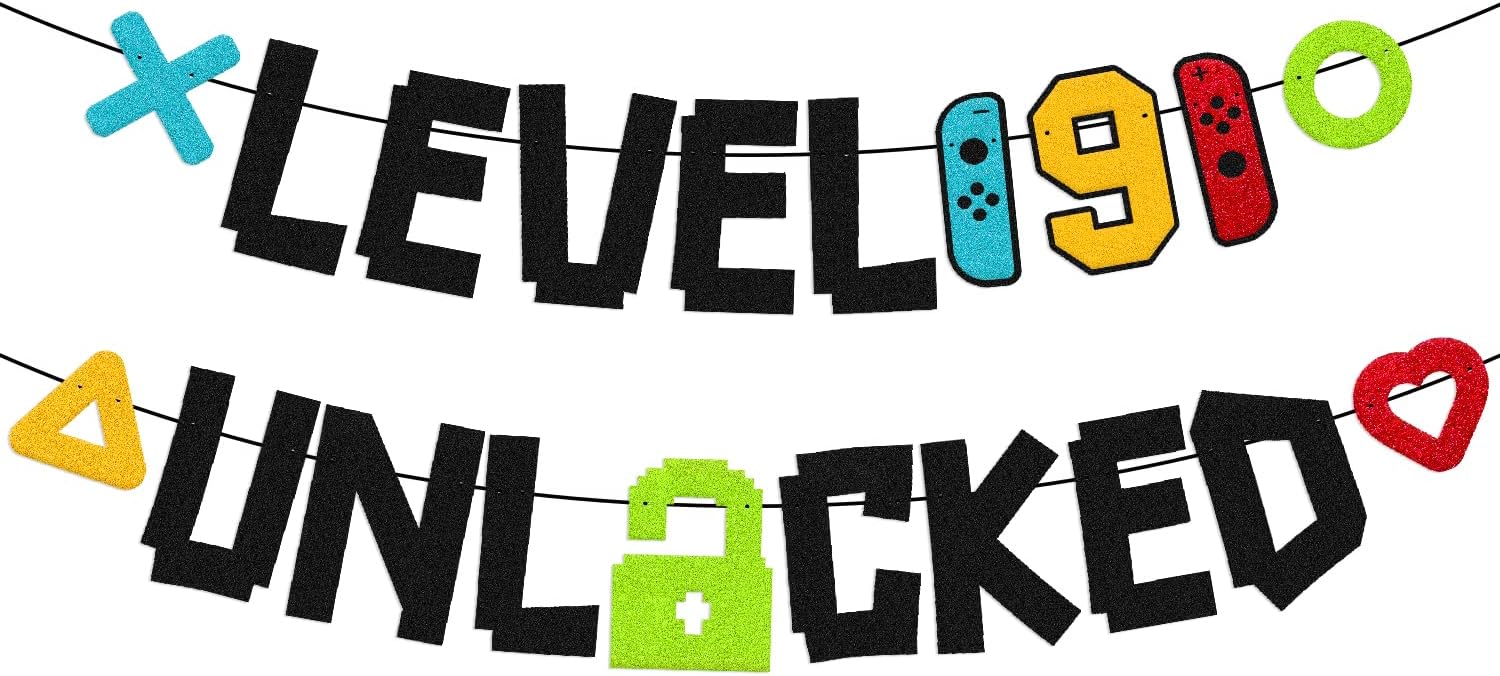 Level 9th Unlocked Birthday Banner Game Themed Decorations