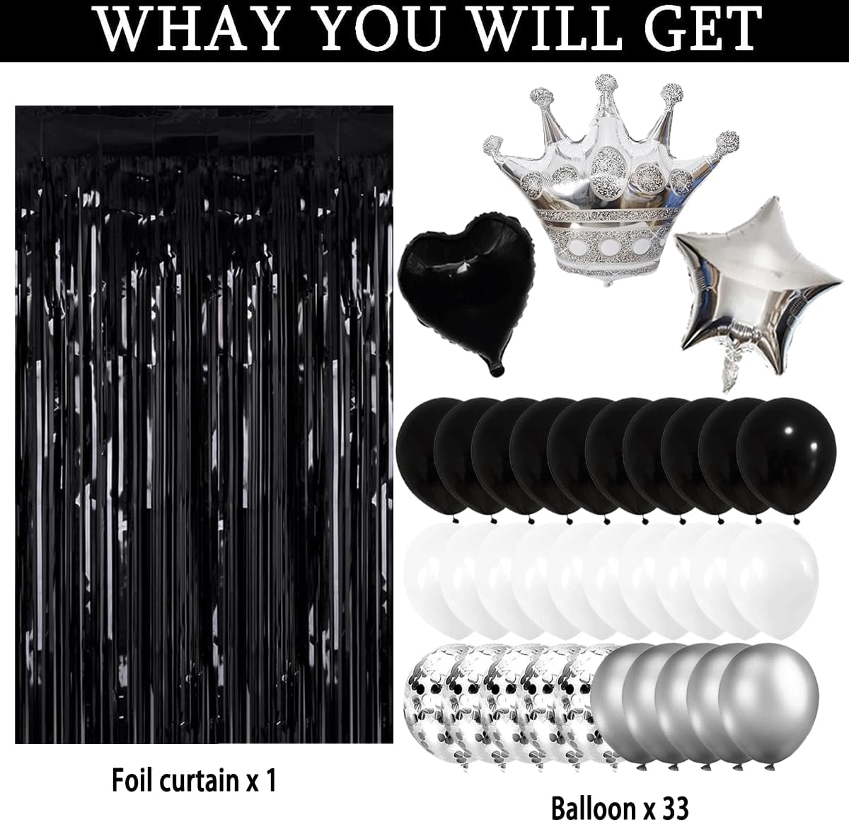 Black and Silver Birthday Party Decorations Set
