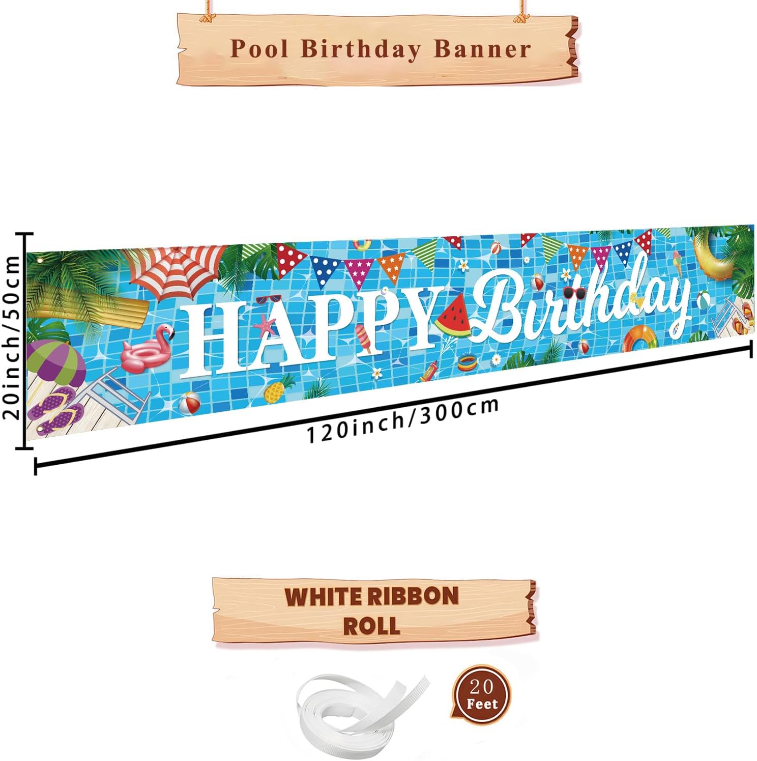 Aushenke Pool Birthday Banner 118 x 20 Inch