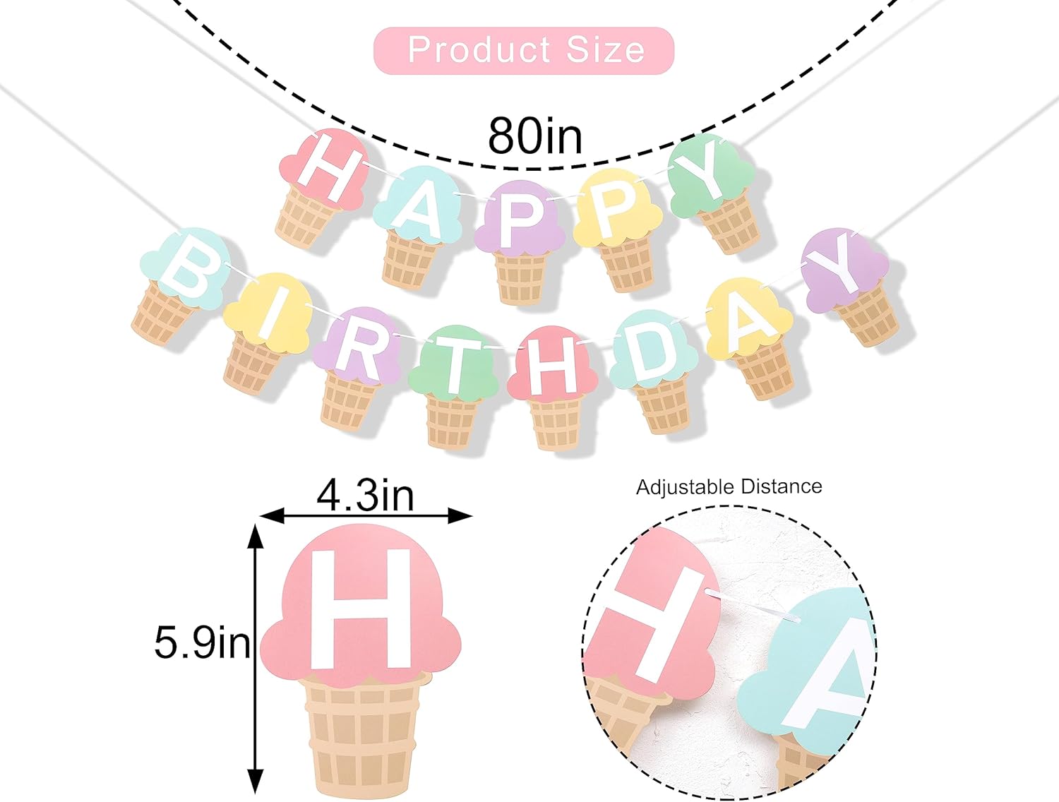 Ice Cream Birthday Banner for Kids Party Decoration