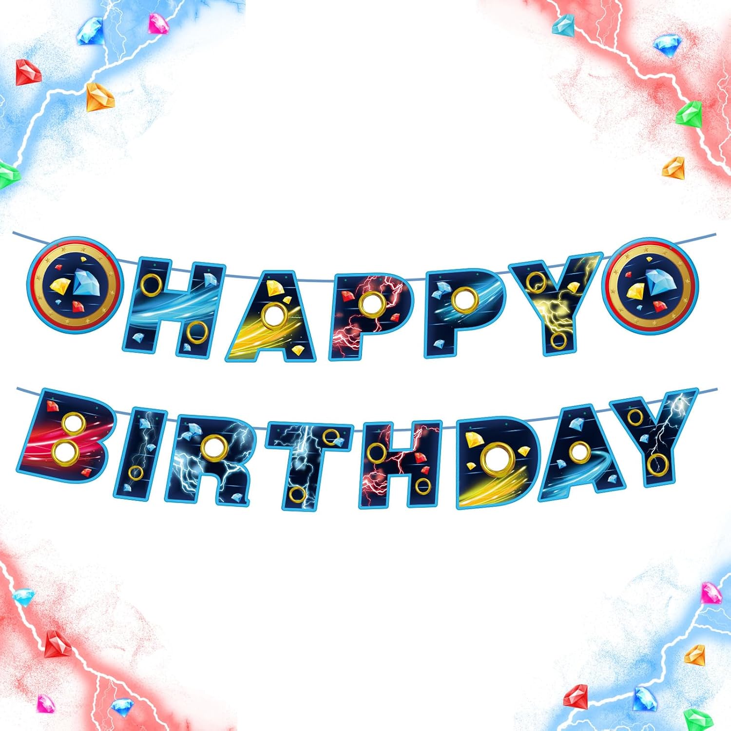 Blue Hedgehog Birthday Banner Preloaded and Ready to Hang