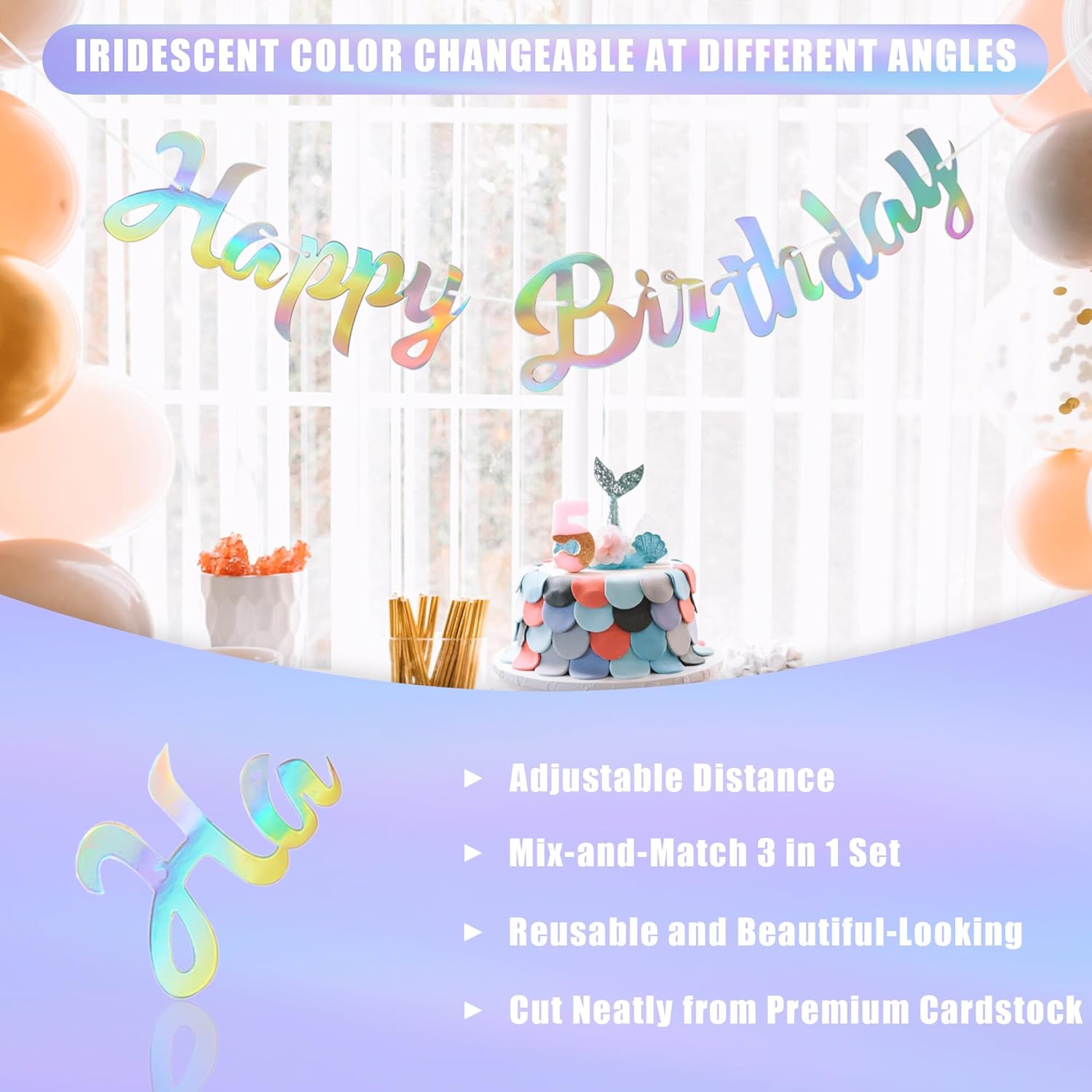 CANREVEL 3 PCS Iridescent Birthday Banners Set