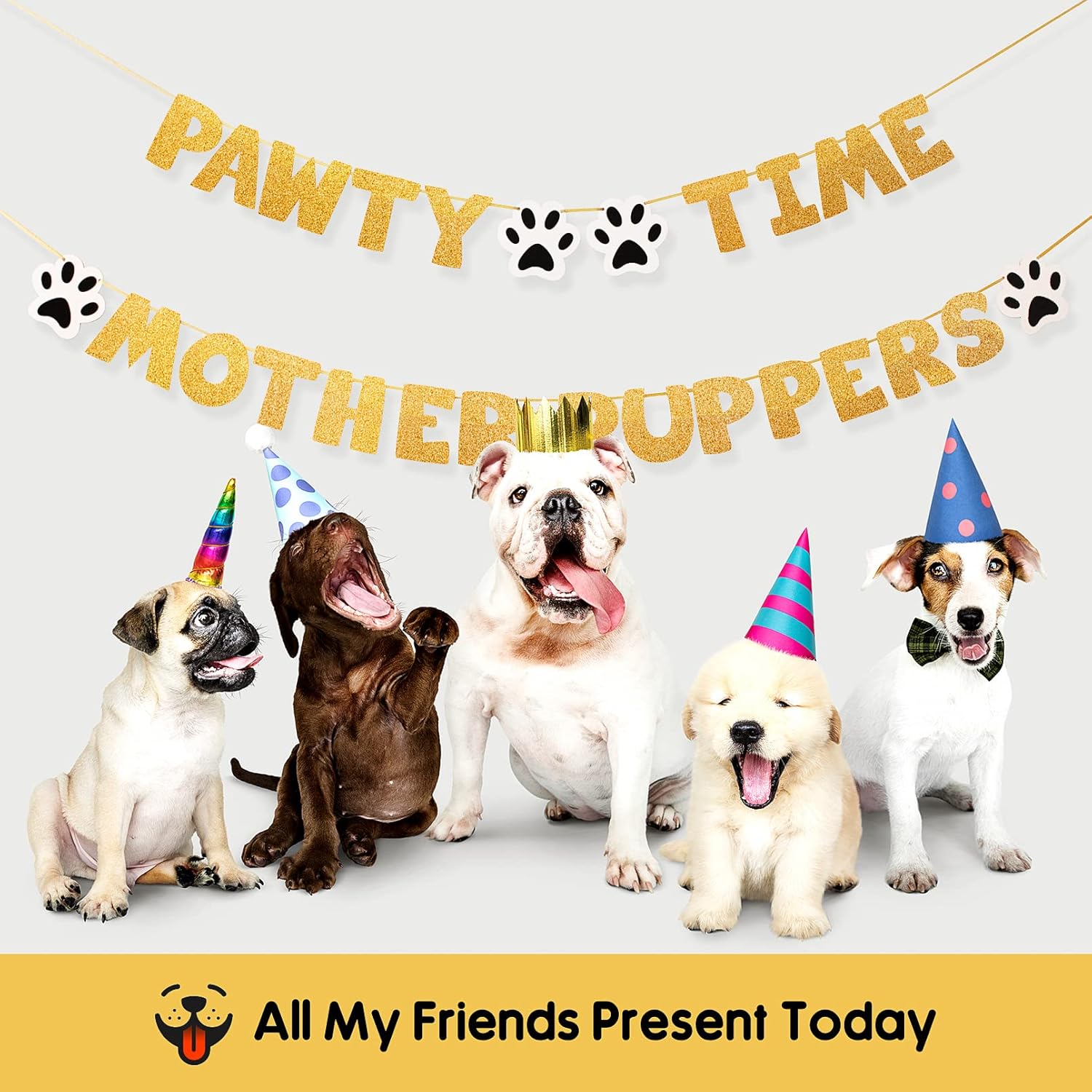 Pre-Strung Dog Birthday Banner with Gold Glitter