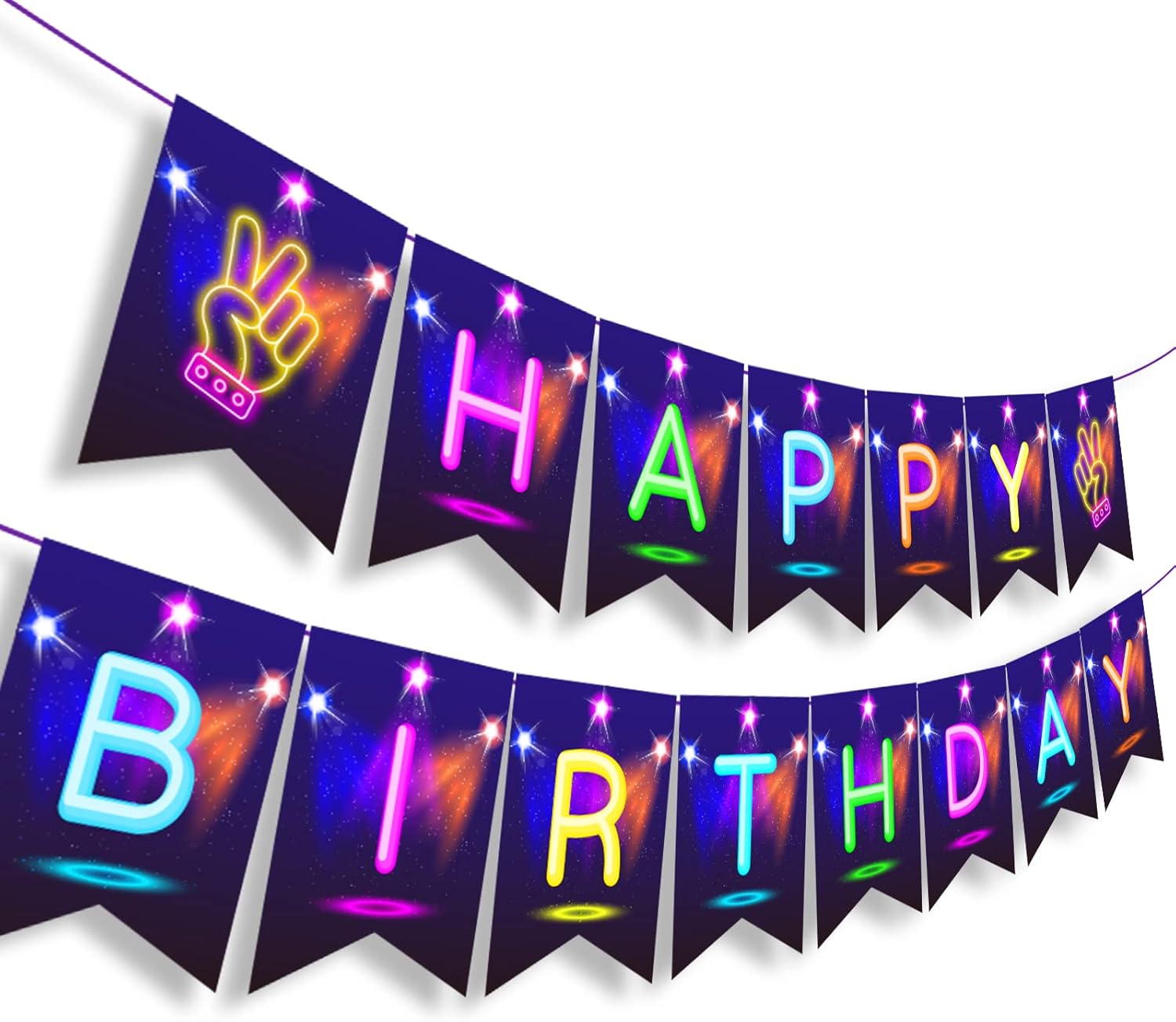 Neon Glow Happy Birthday Party Banner