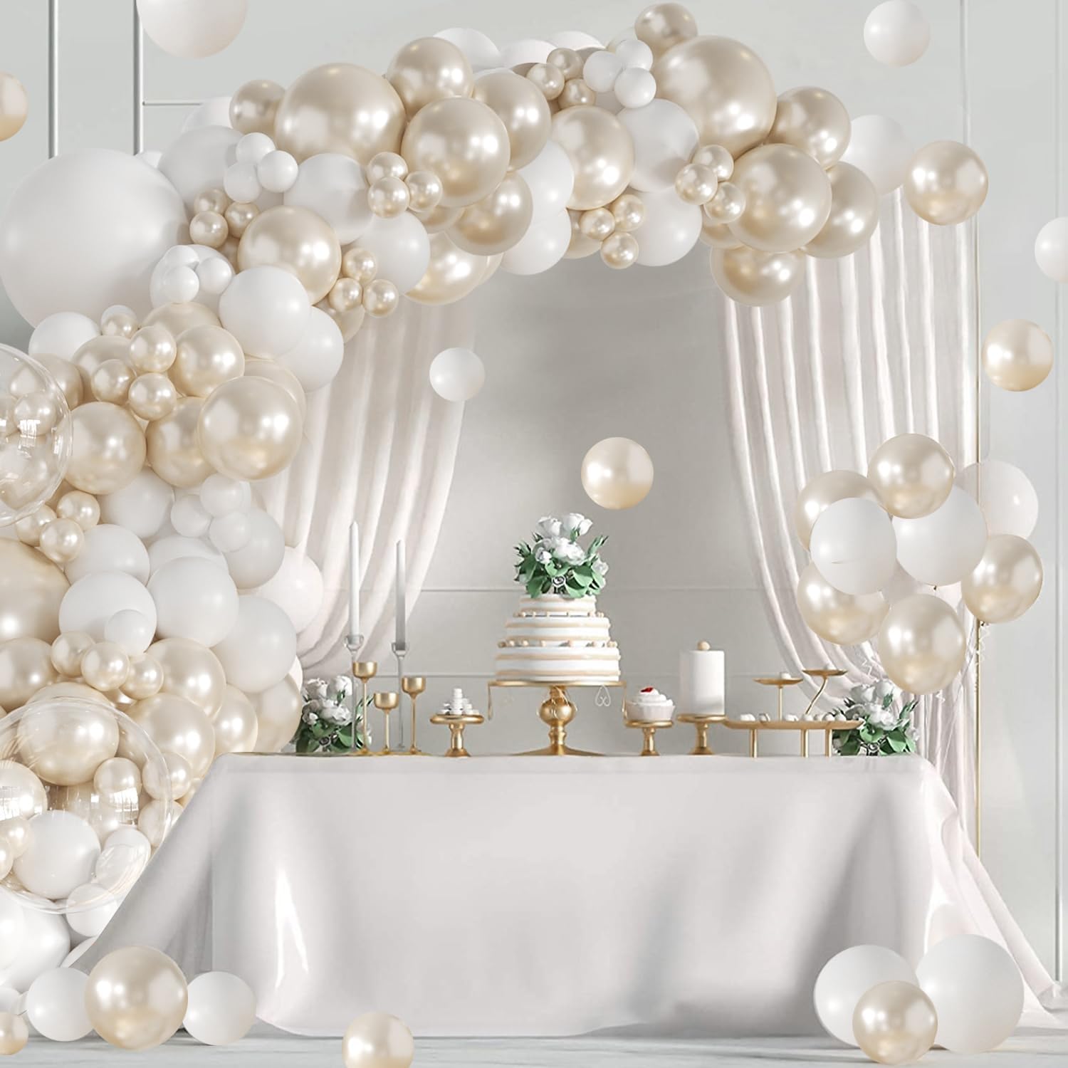 Pearl White Balloon Arch Kit 101Pcs Professional Decoration
