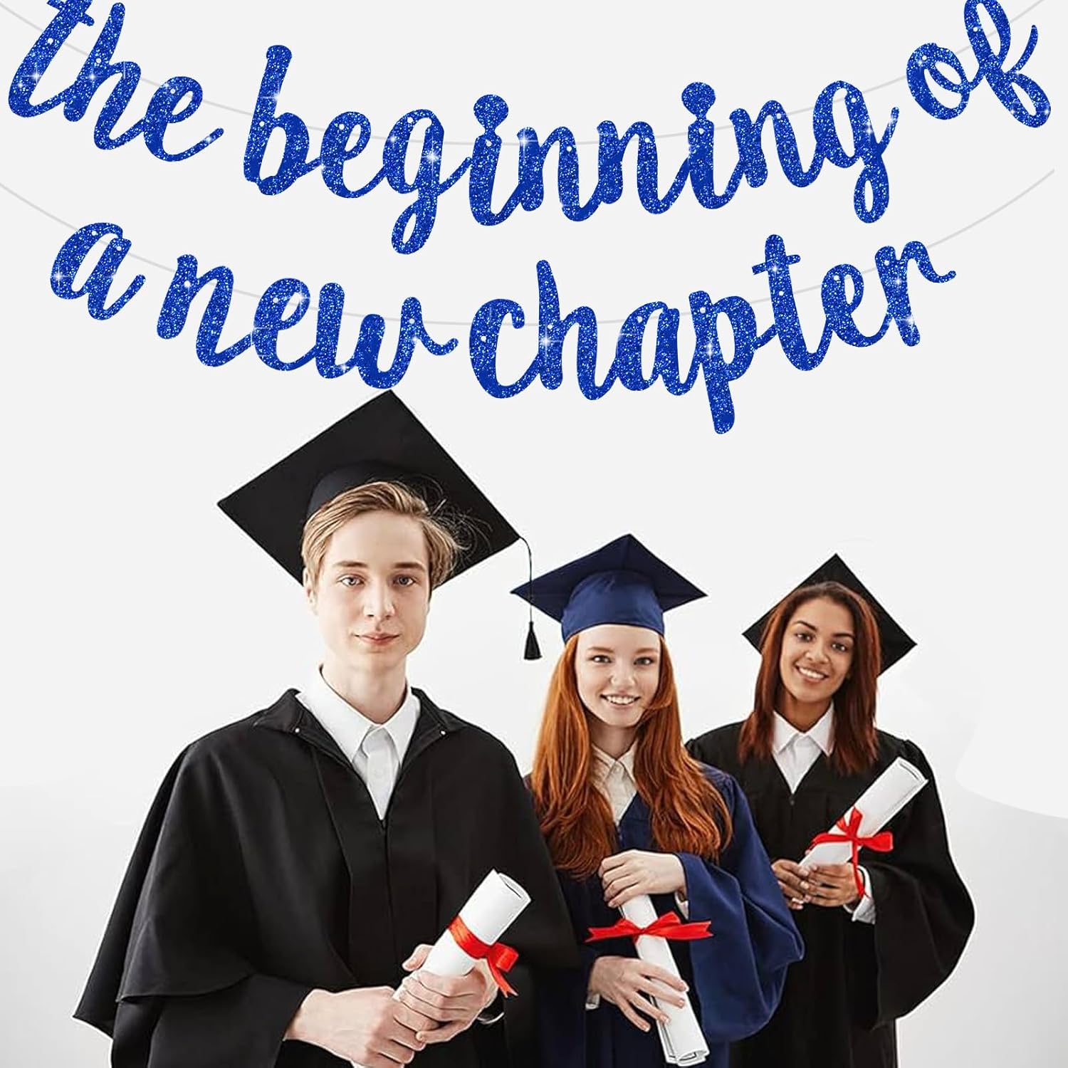 BEISHIDA Glitter Blue Graduation Banner with 2pcs