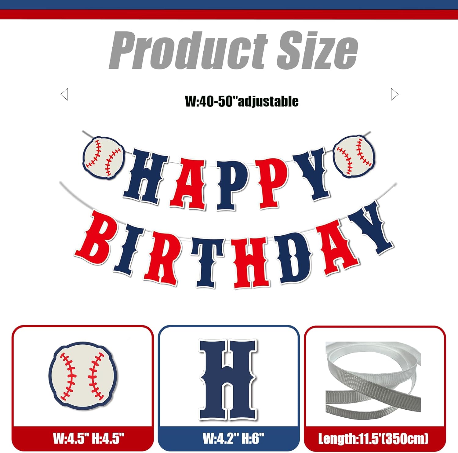Baseball Birthday Banner Set Navy Blue Red White
