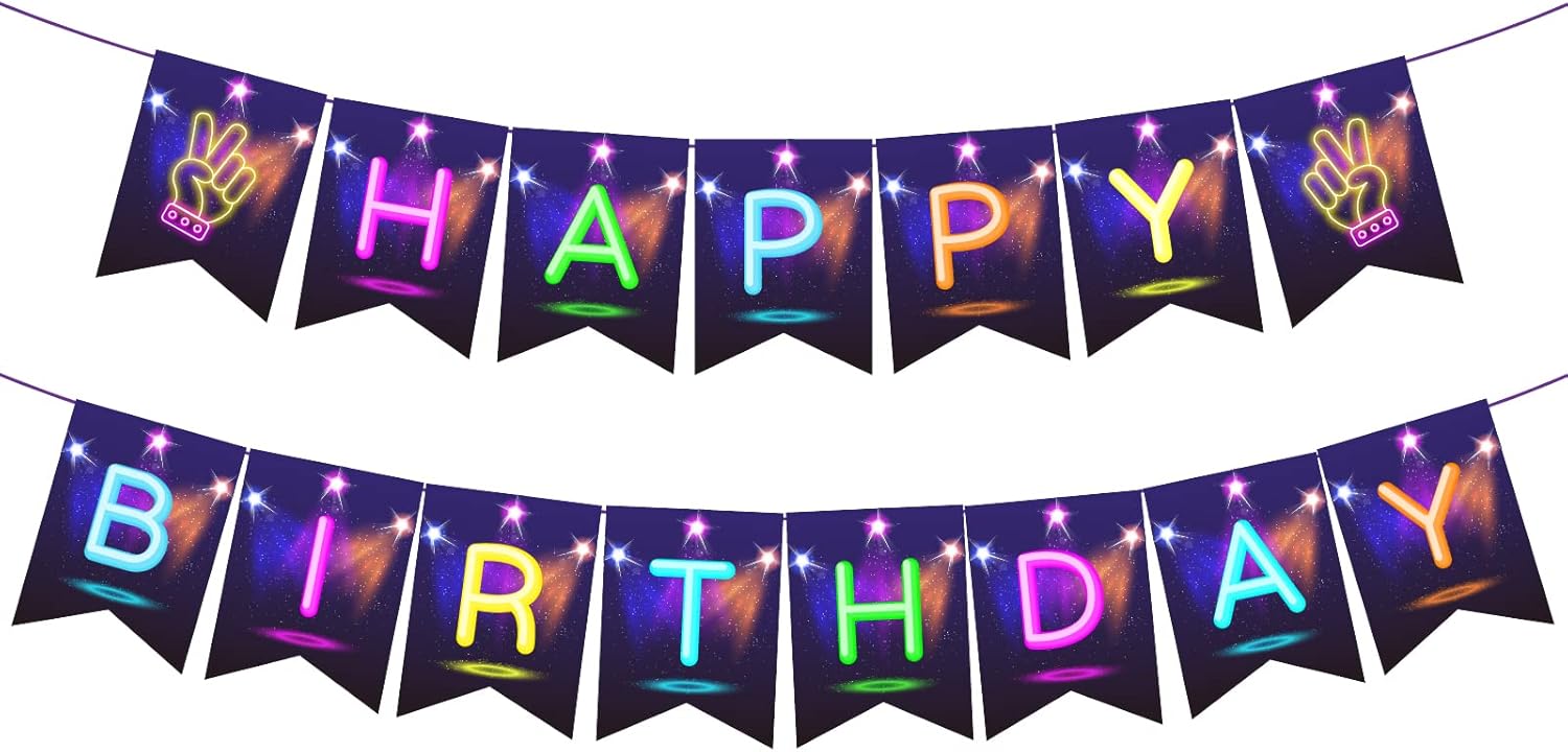 Neon Glow Happy Birthday Party Banner
