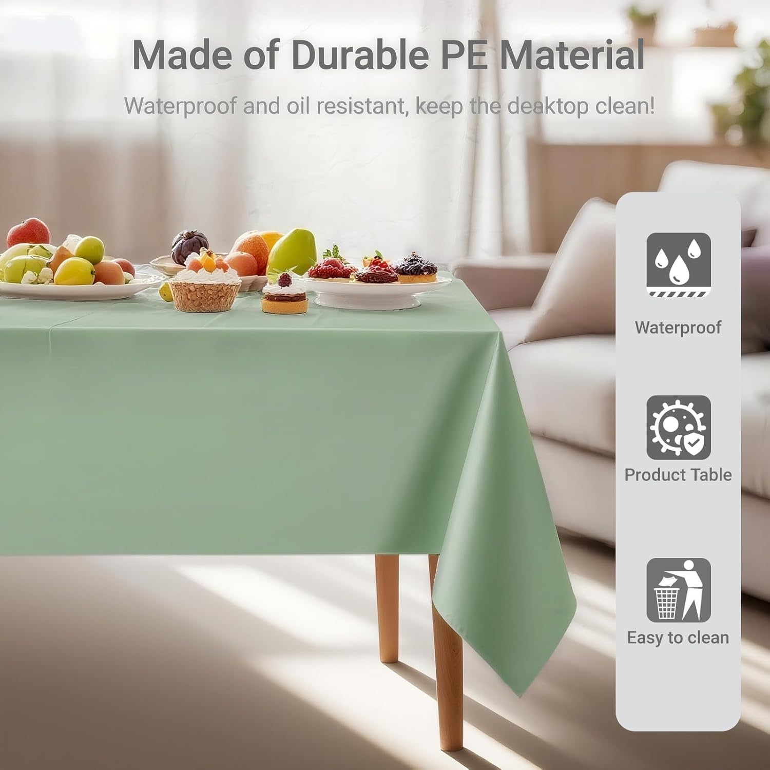 MRJ 3 Pack Sage Green Plastic Tablecloths 54x108 Inch for Rectangle Tables