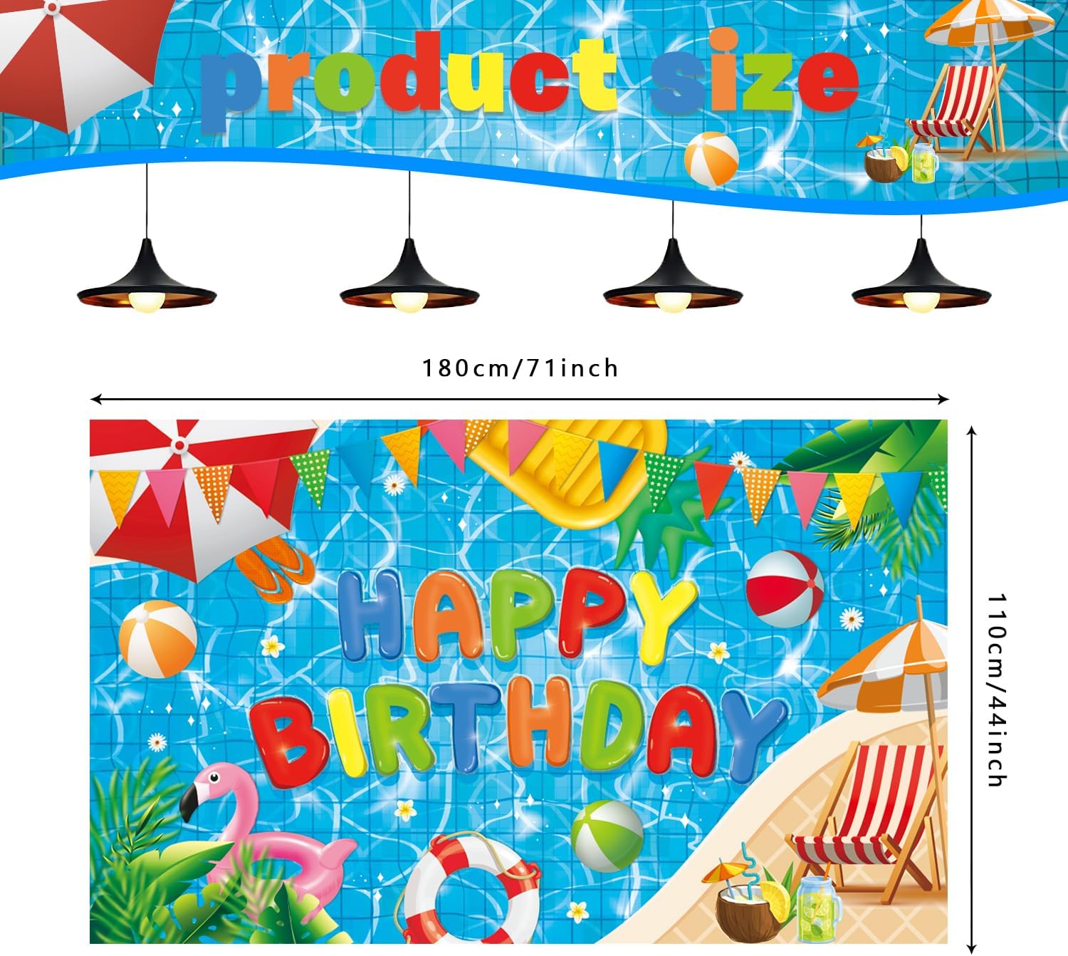 Pool Party Birthday Banner Backdrop Decorations