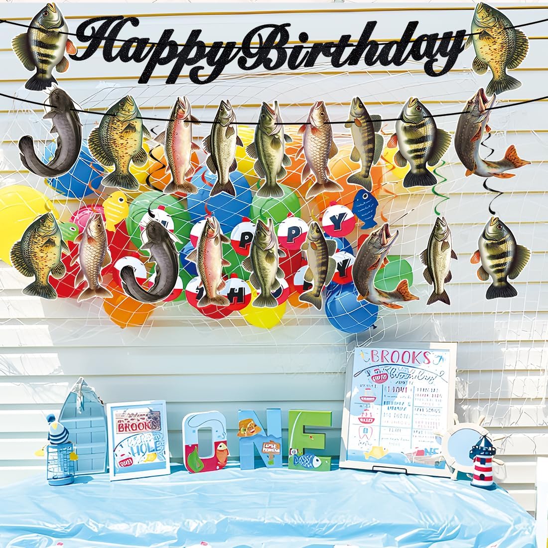JINGAOFUN Fishing Birthday Decorations Set
