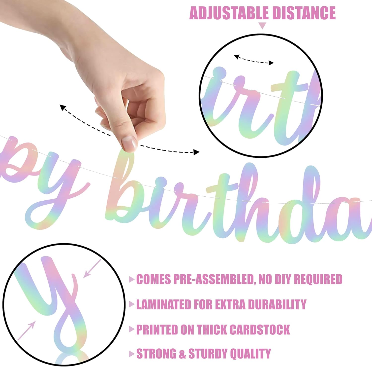 KatchOn Iridescent Happy Birthday Banner 10 Feet