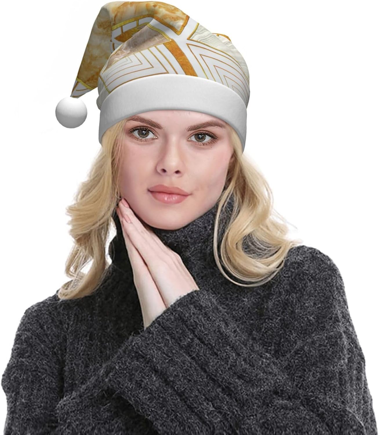 QINZHENG Abstract Geometric Santa Hat for Women