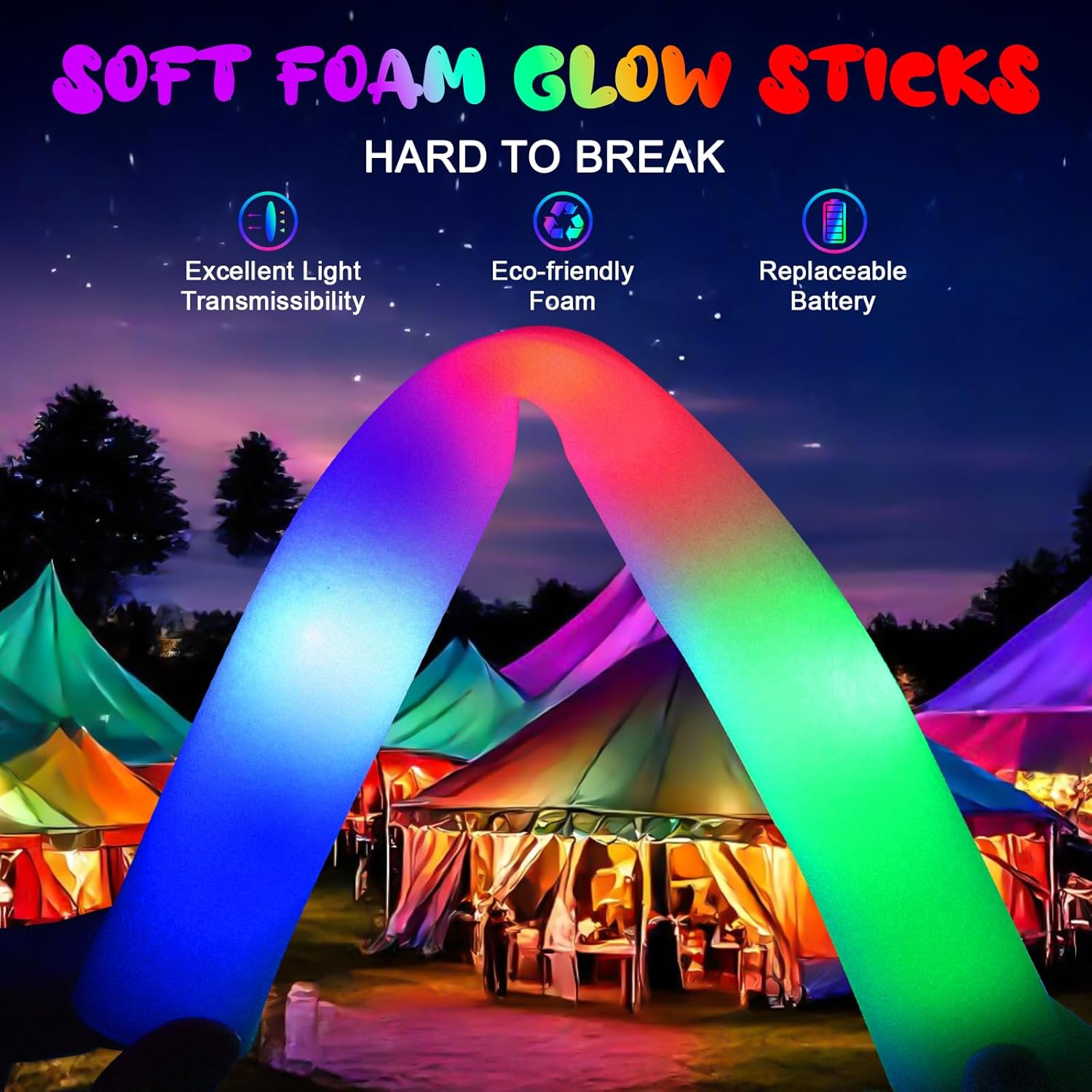 44 PCS Foam Glow Sticks with 3 Modes