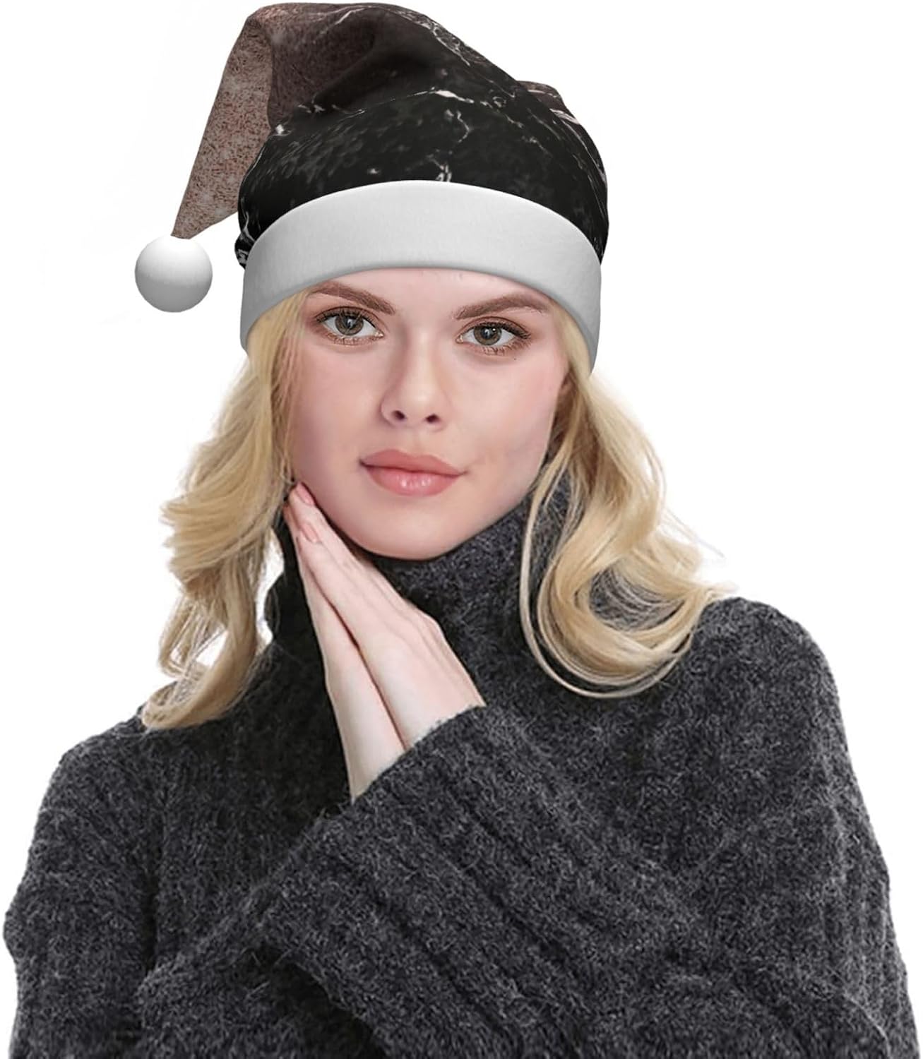 QINZHENG Marble Rose Gold Print Santa Hat for Women
