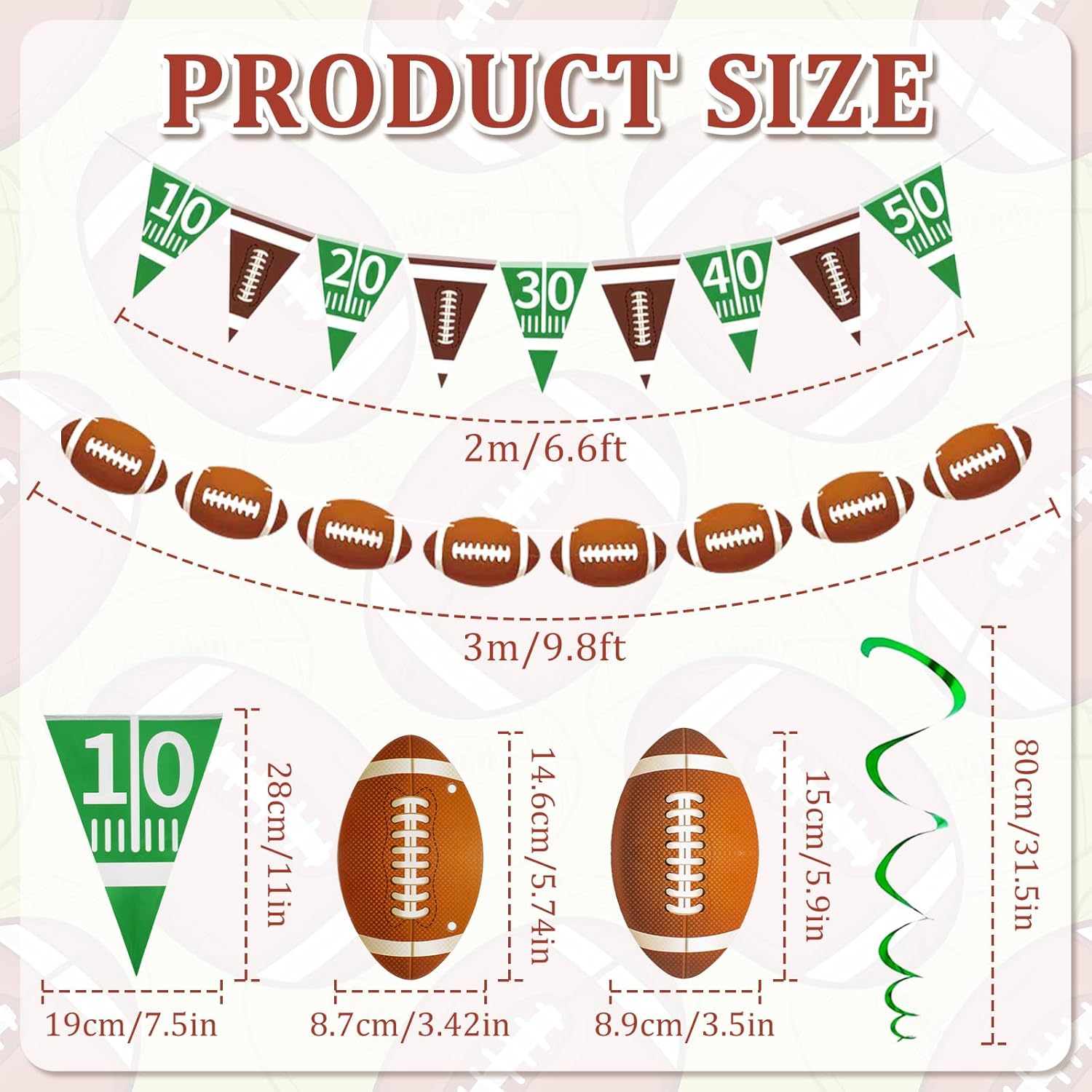 5 Serving Football Party Decorations Set