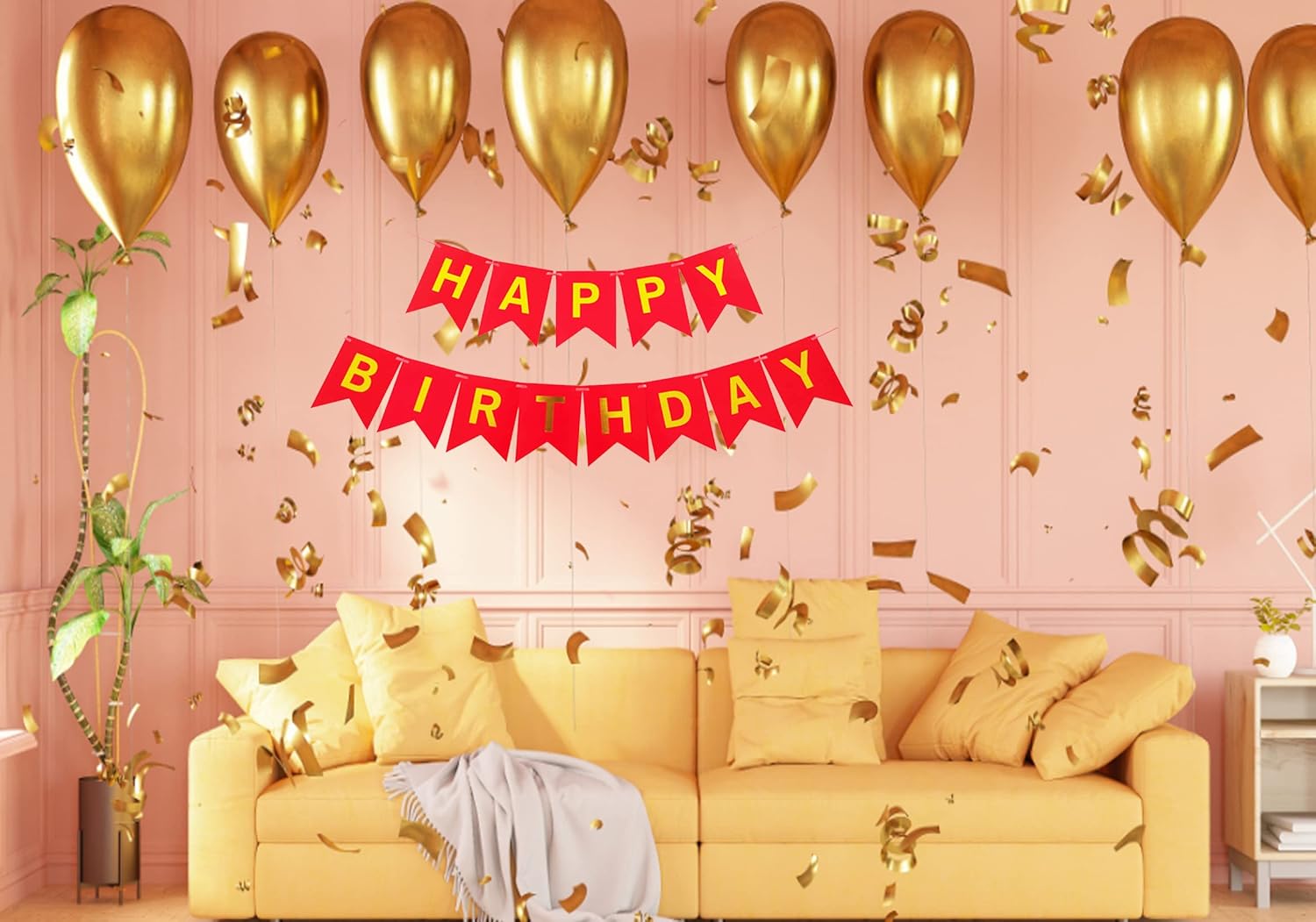 Red Happy Birthday Bunting Banner with Letters