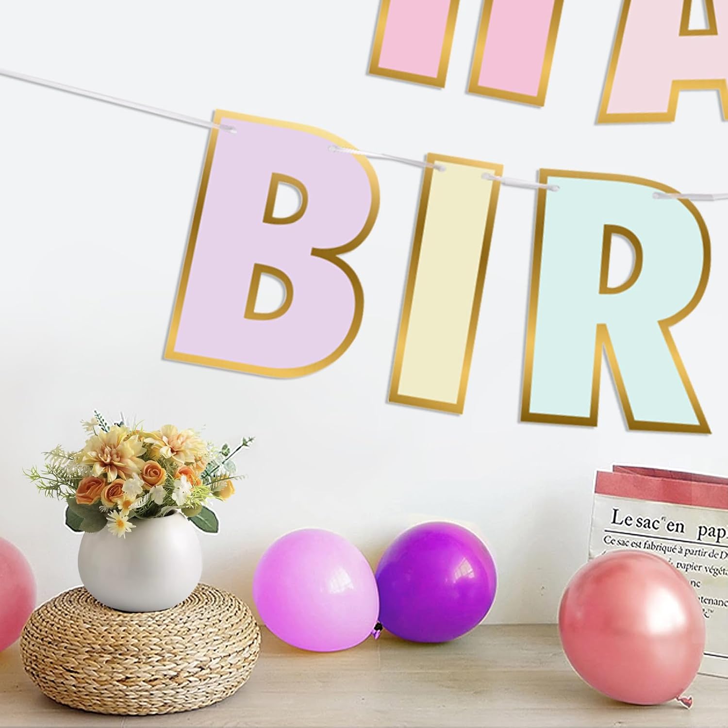 Danadia Pastel Birthday Banner with Smiley Face and Circle Dot Garland